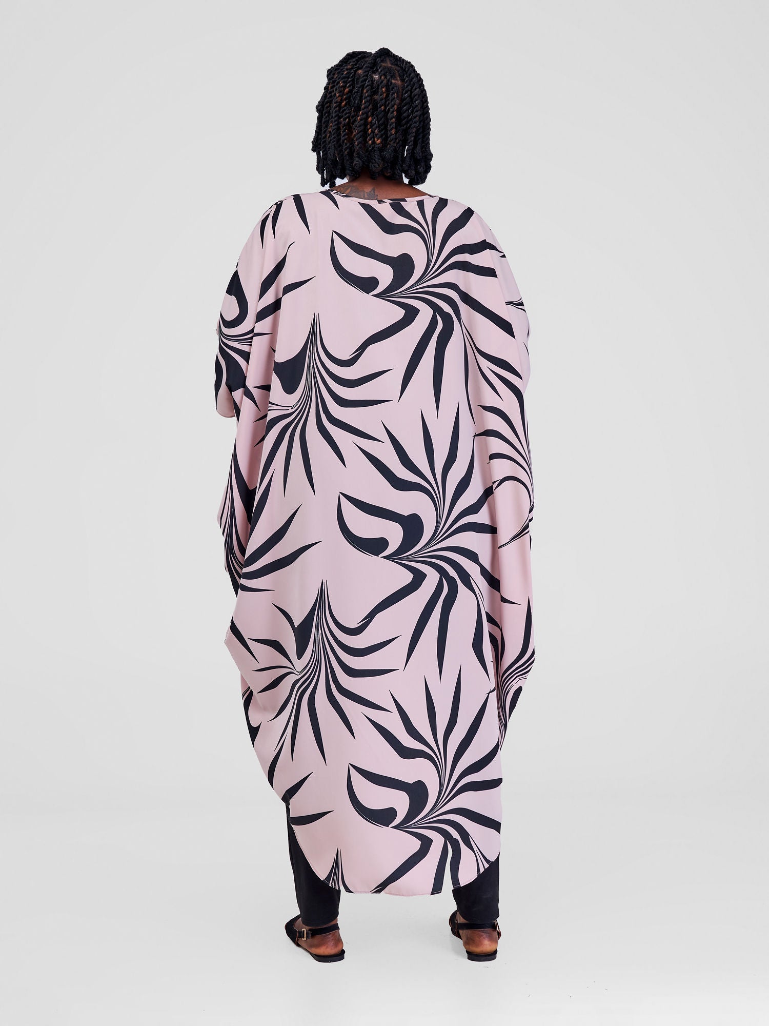 Vivo Mira Overlap Midi Kaftan Top - Peach / Black Tezo Print