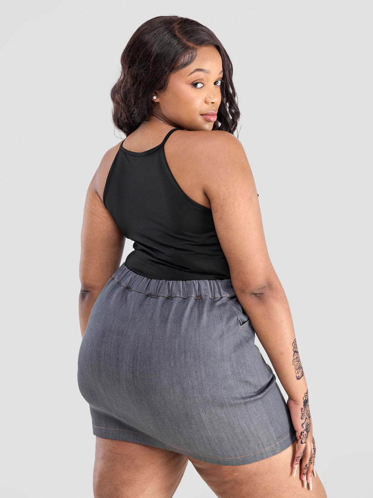 Zoya Yuni Contrast Stitch Mini Skirt - Grey