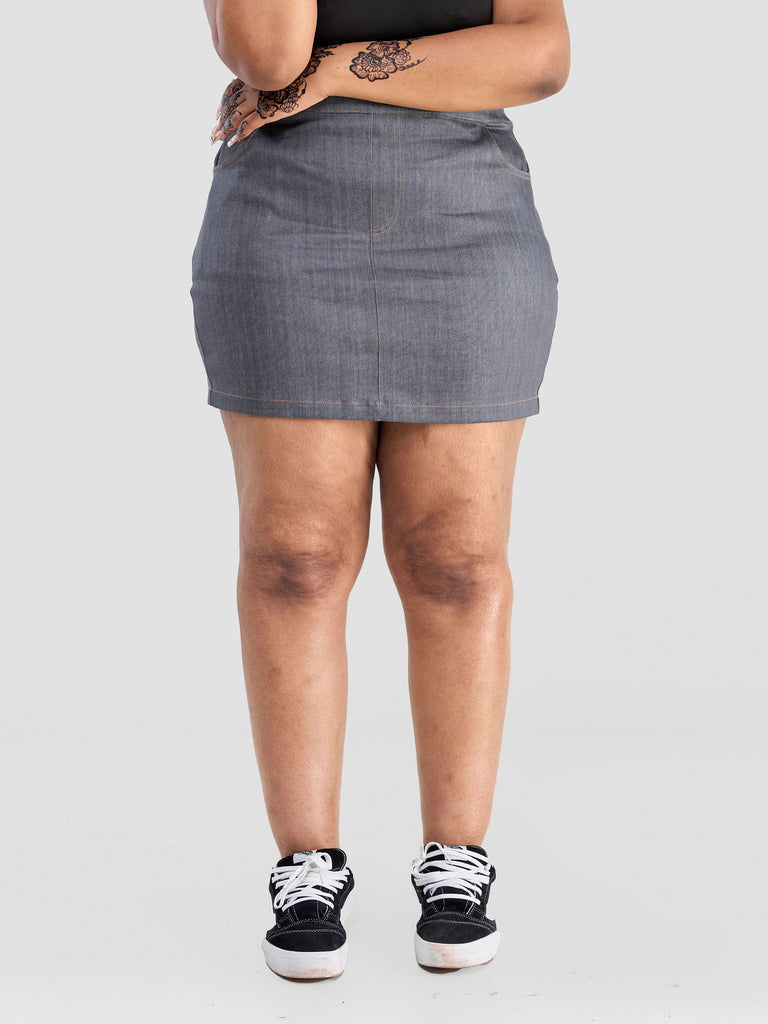 Zoya Yuni Contrast Stitch Mini Skirt - Grey
