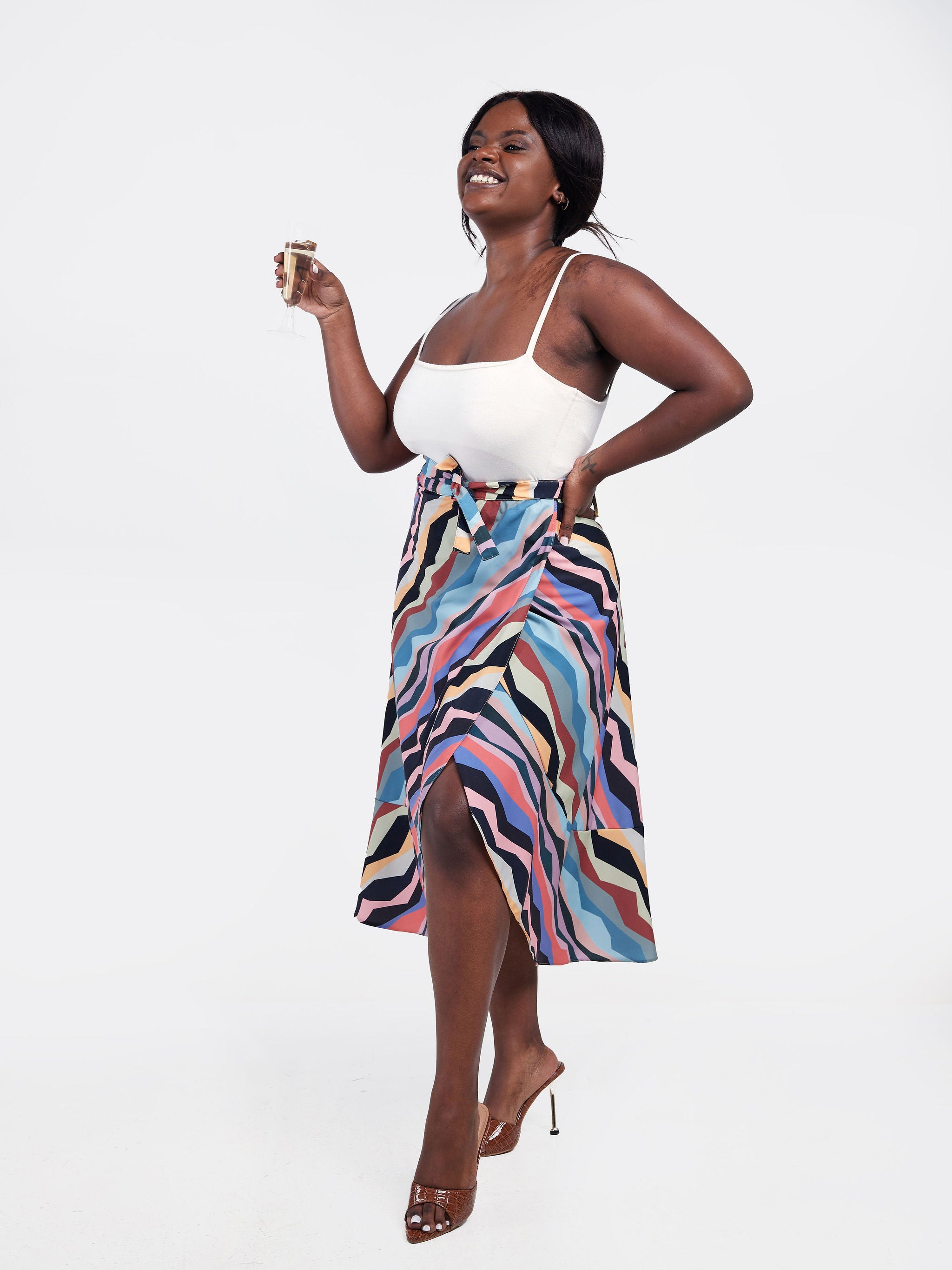 Vivo Malindi Flounce Wrap Skirt - Blue / Maroon Multicolor Print