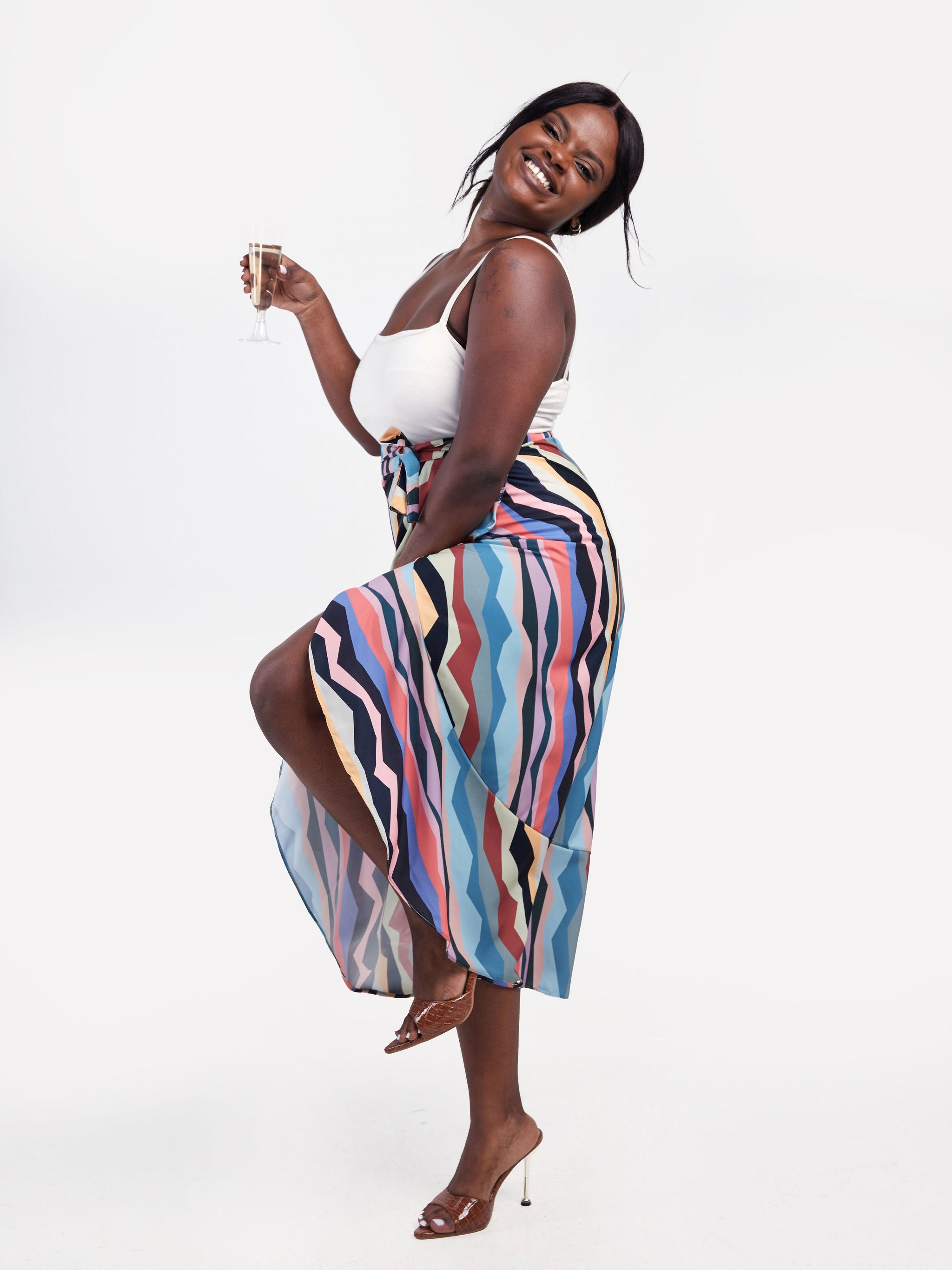 Vivo Malindi Flounce Wrap Skirt - Blue / Maroon Multicolor Print