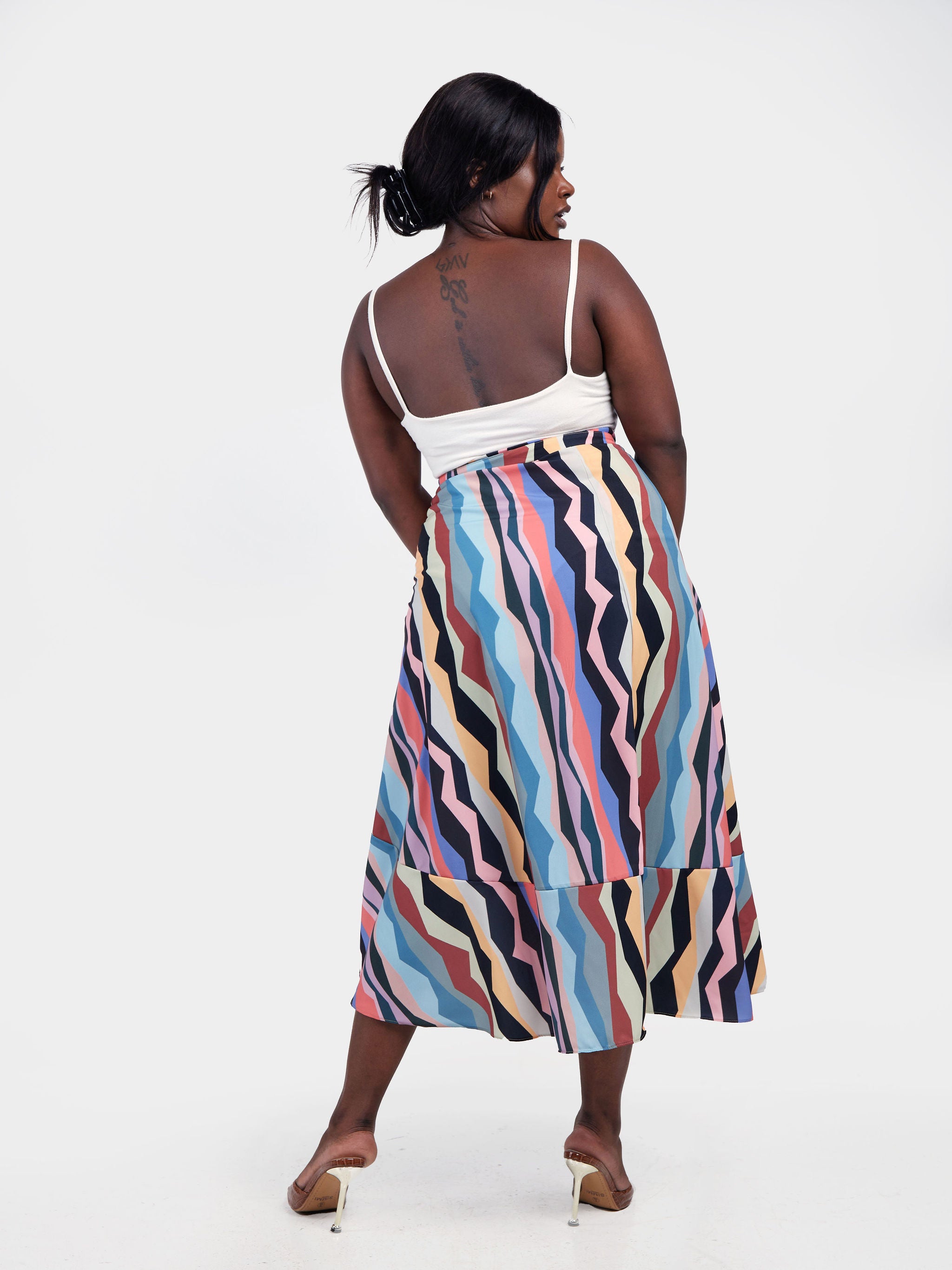 Vivo Malindi Flounce Wrap Skirt - Blue / Maroon Multicolor Print