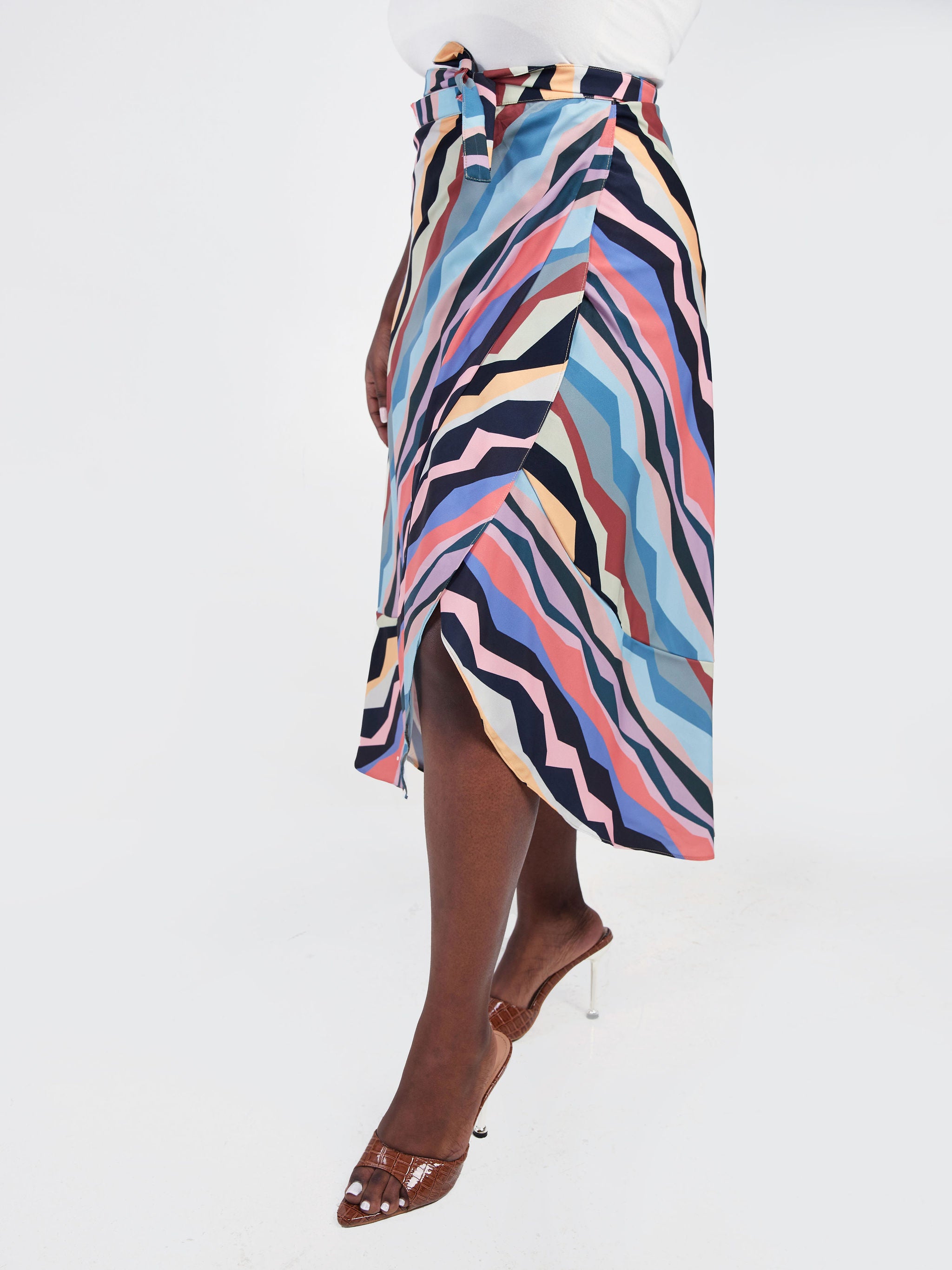 Vivo Malindi Flounce Wrap Skirt - Blue / Maroon Multicolor Print