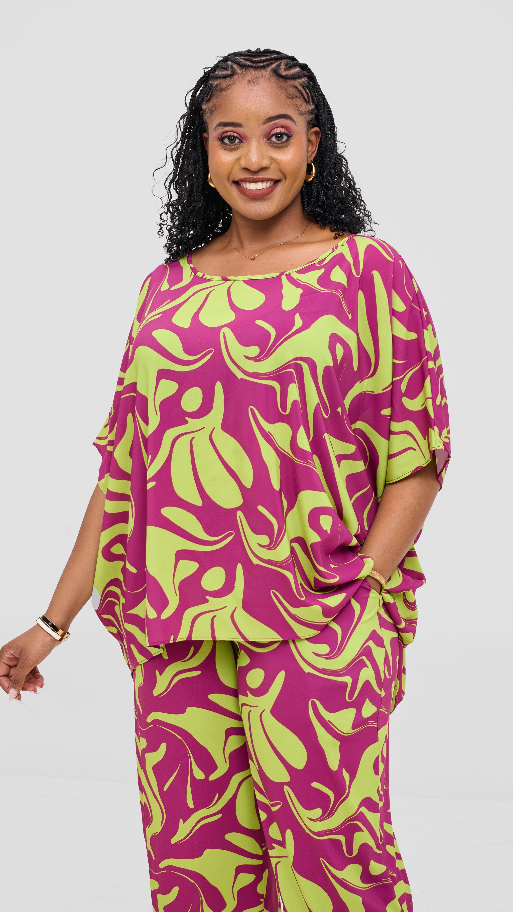 Vivo Maisha Wide High Low Top - Burgundy / Lime Print