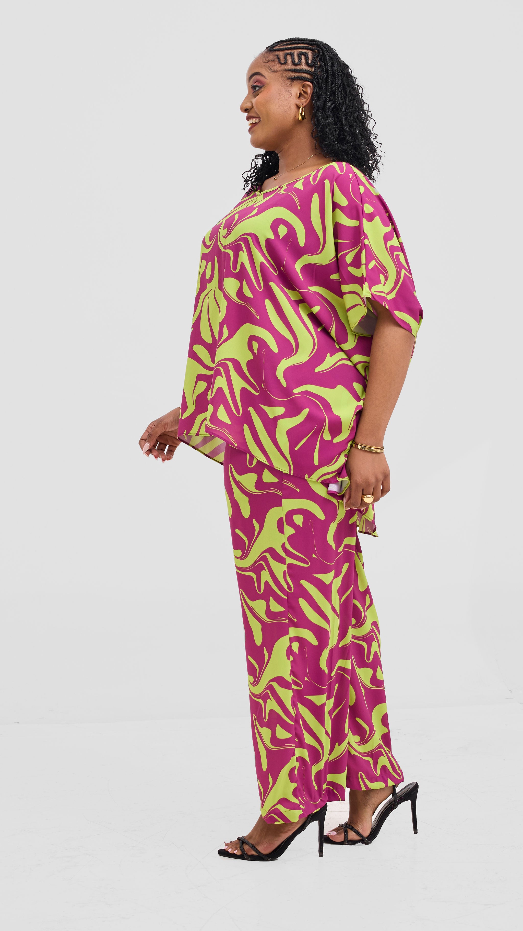 Vivo Maisha Wide High Low Top - Burgundy / Lime Print