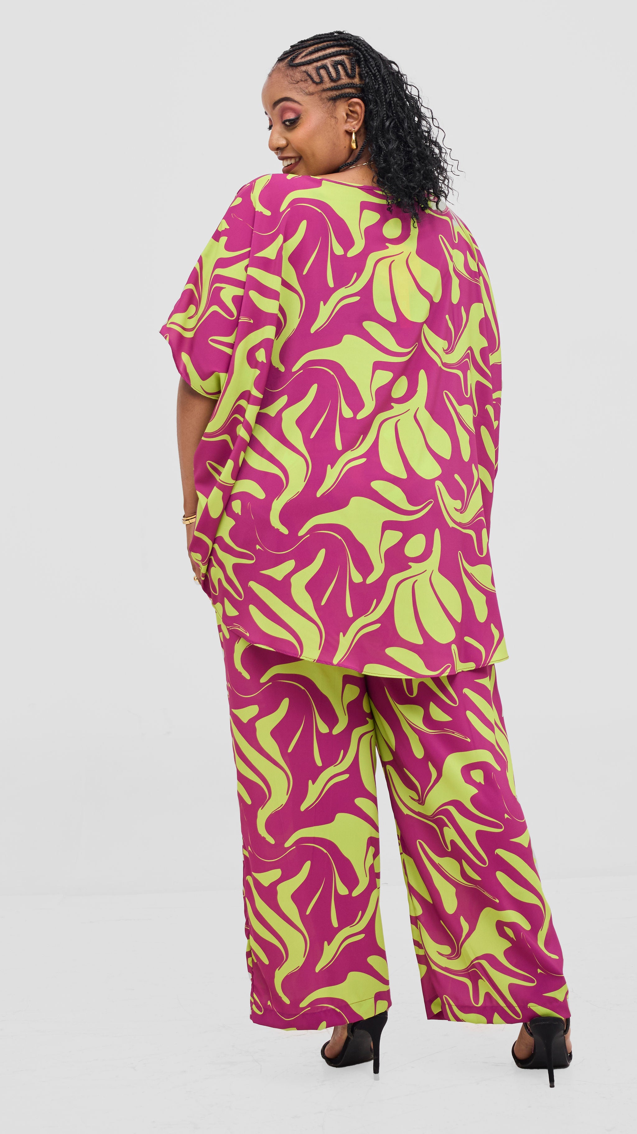 Vivo Maisha Wide High Low Top - Burgundy / Lime Print