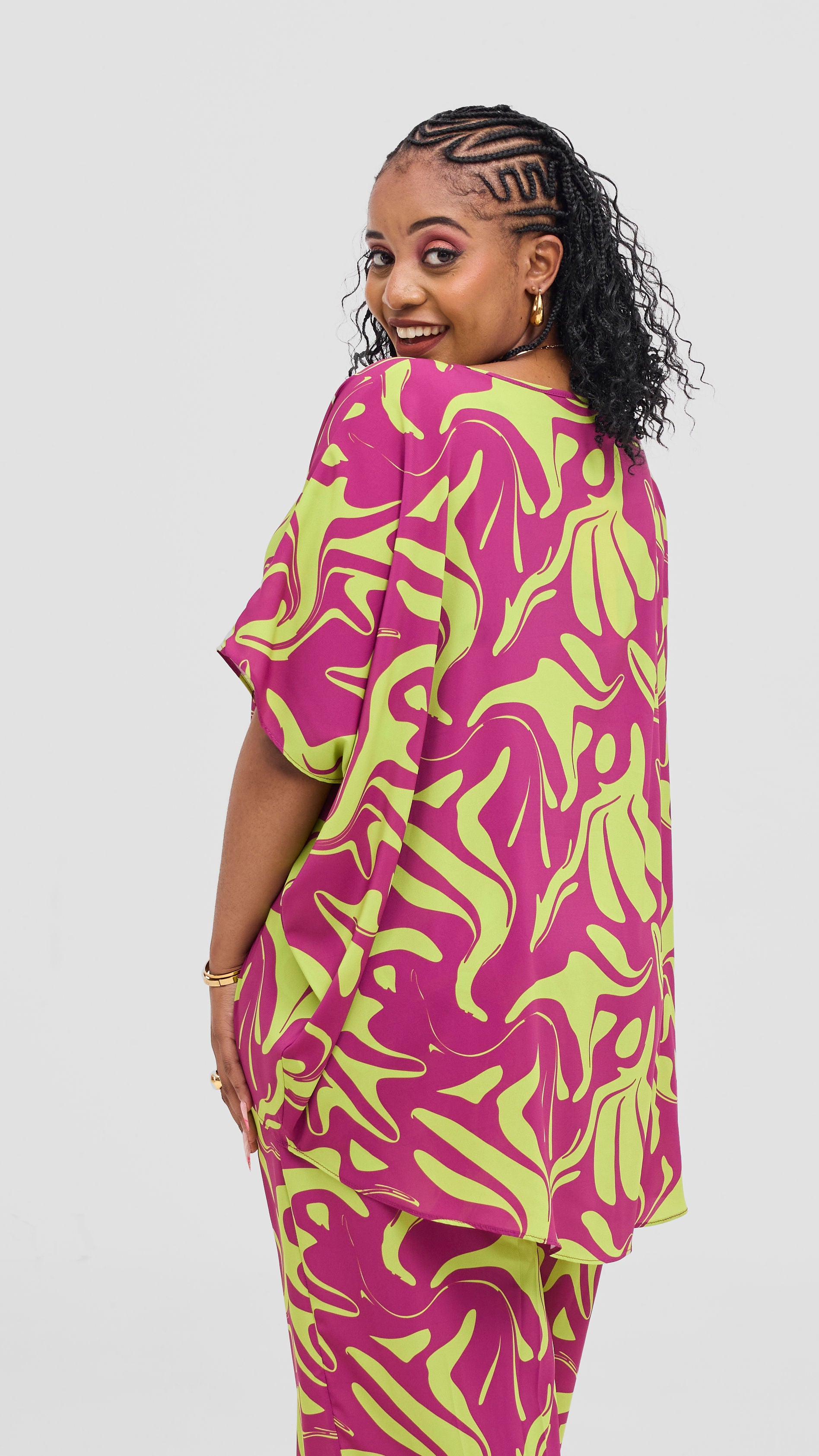 Vivo Maisha Wide High Low Top - Burgundy / Lime Print