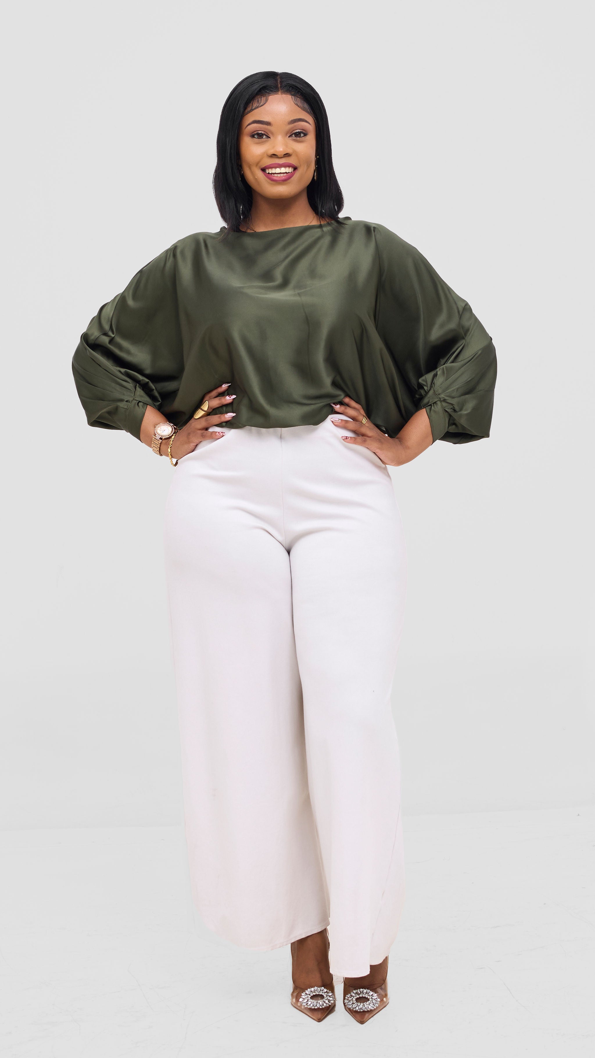 Vivo Sawari Crossed Cuff Batwing Top - Hunters
