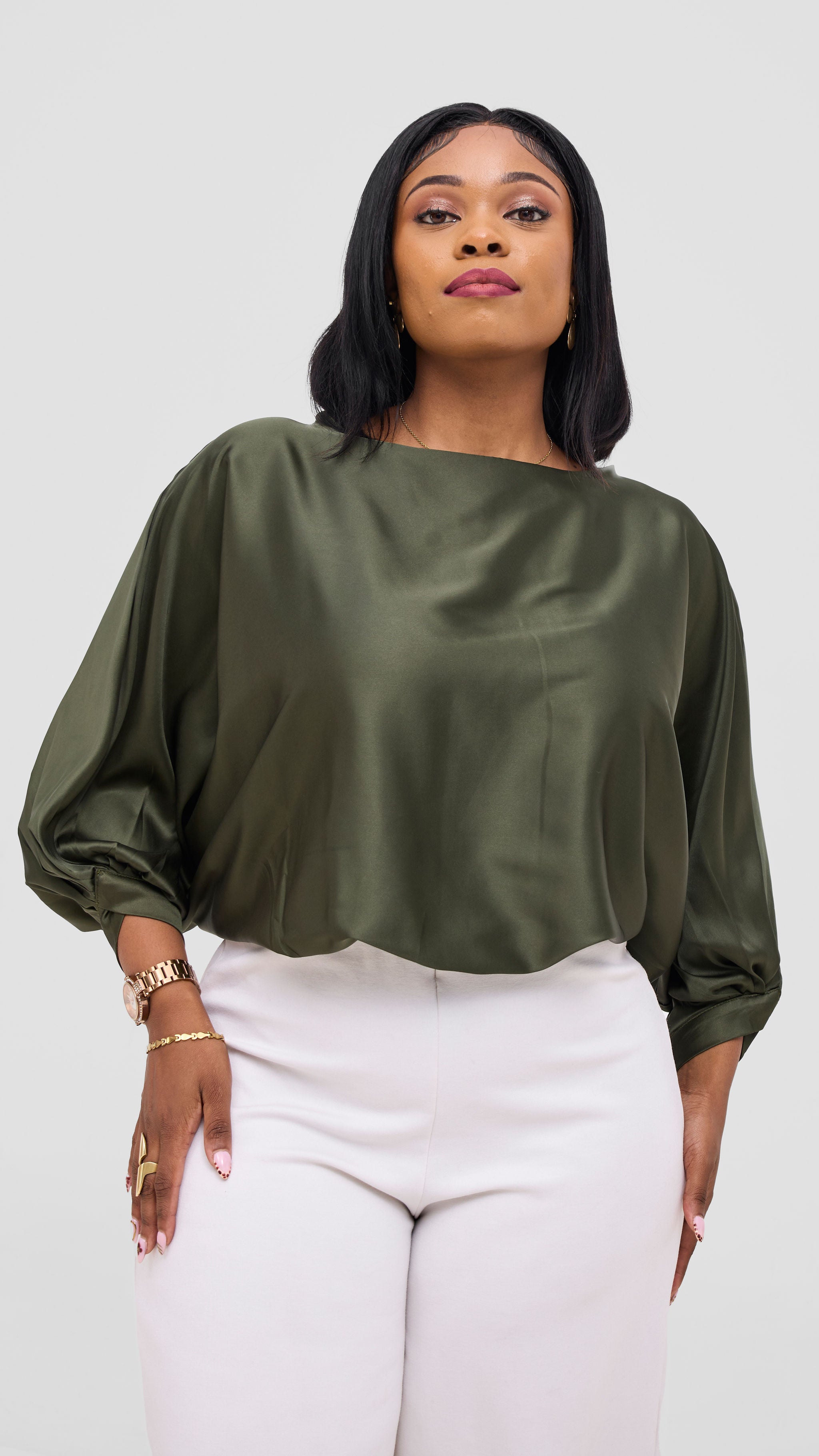 Vivo Sawari Crossed Cuff Batwing Top - Hunters