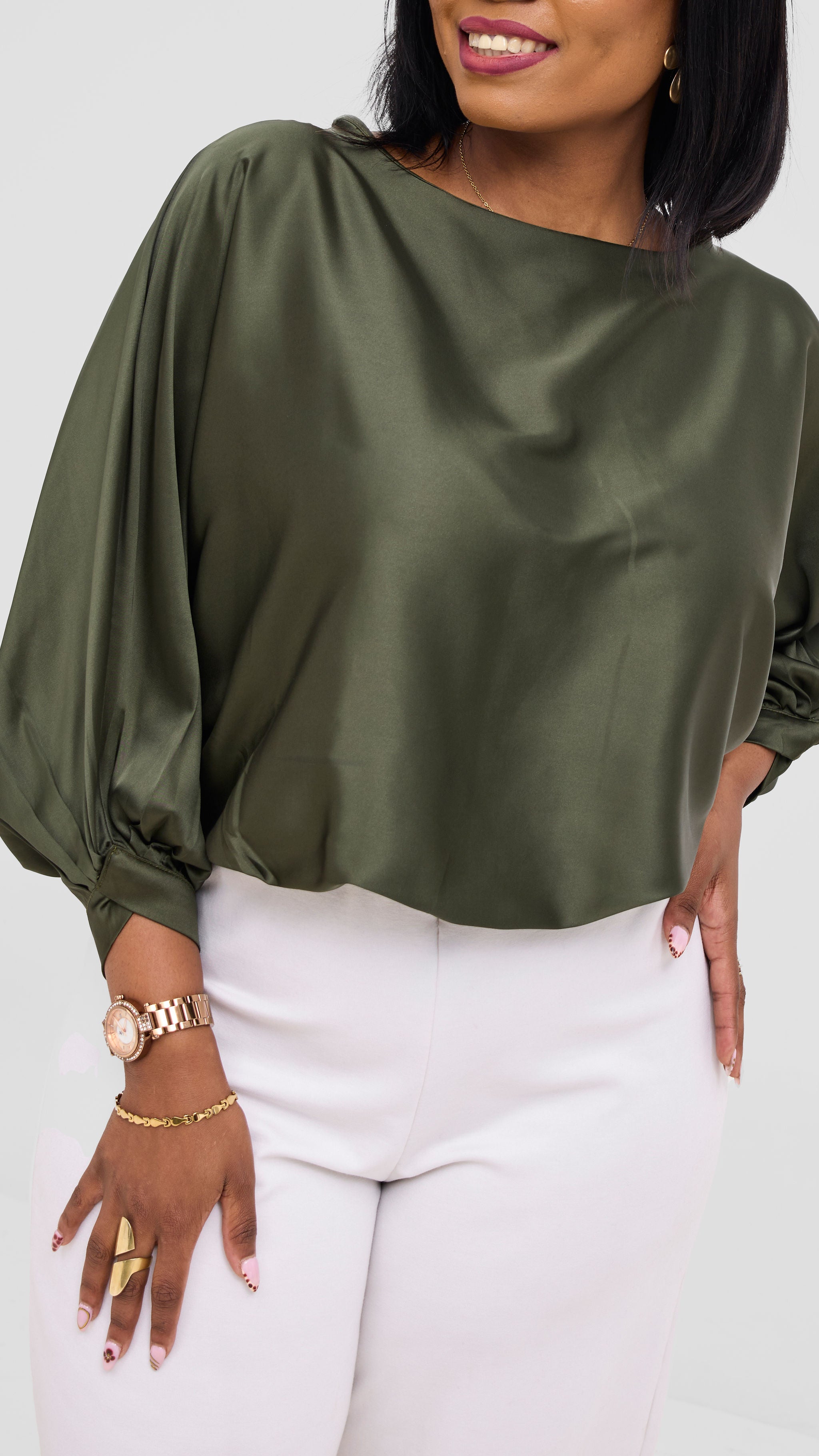 Vivo Sawari Crossed Cuff Batwing Top - Hunters