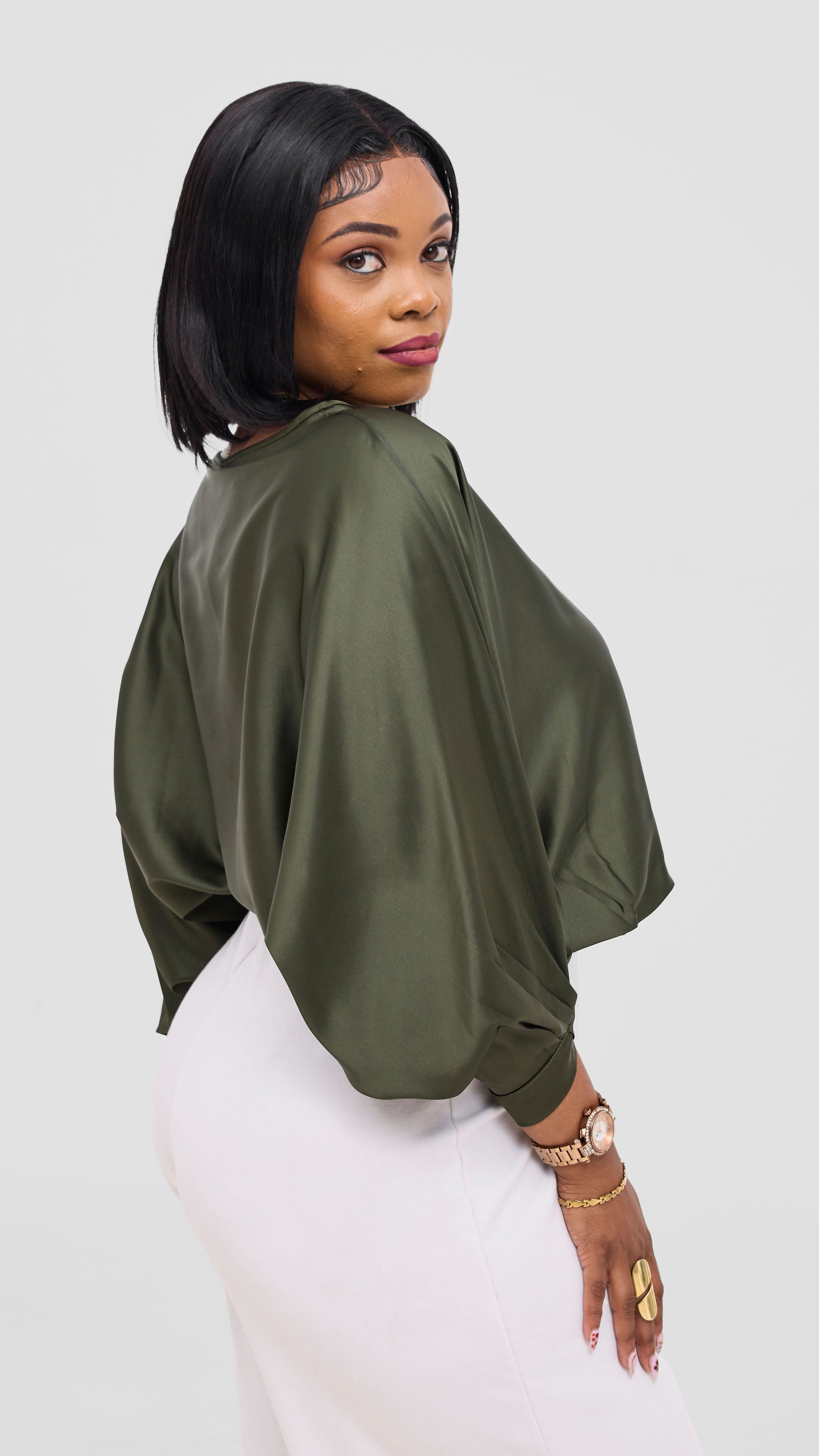 Vivo Sawari Crossed Cuff Batwing Top - Hunters