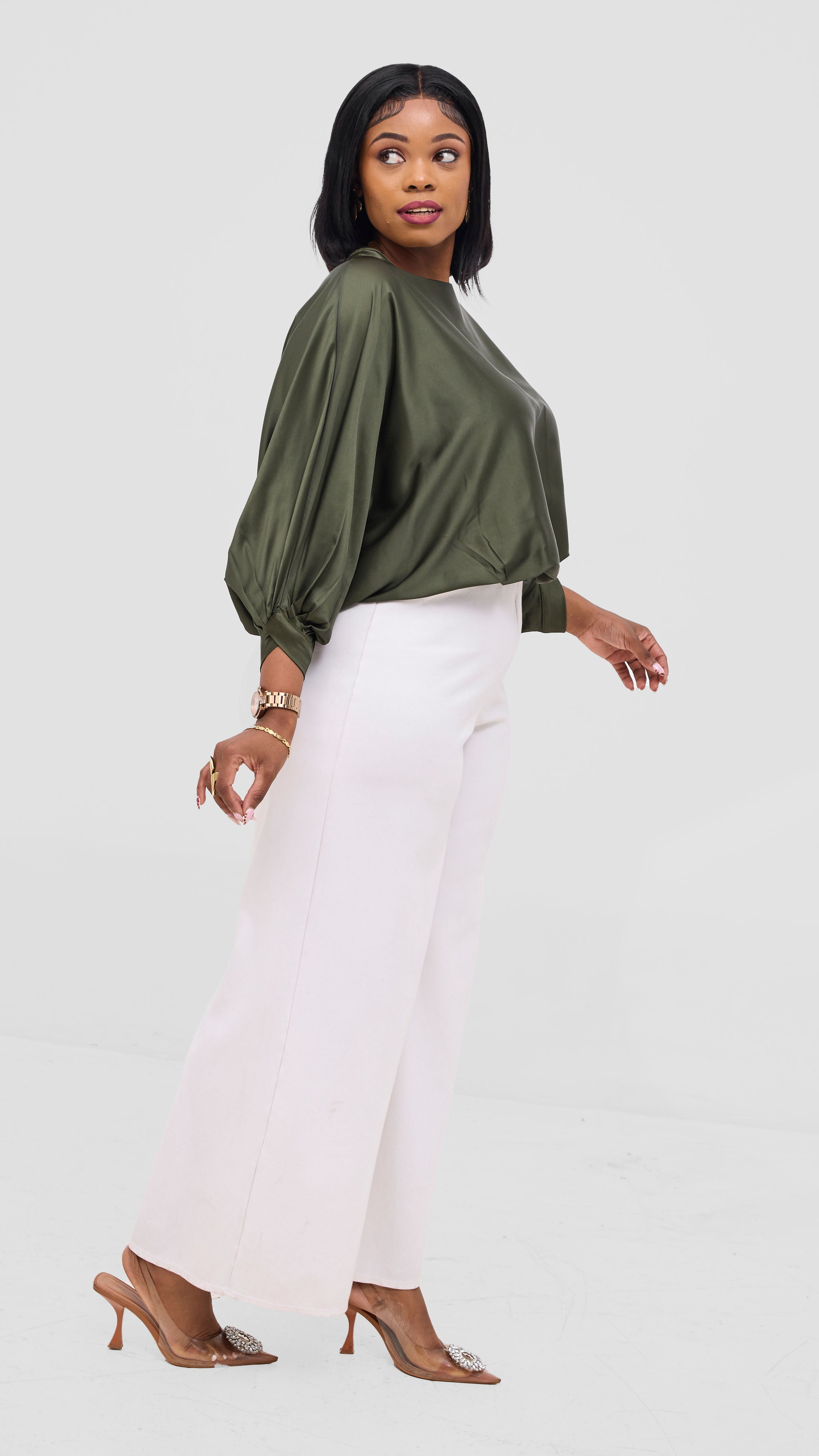 Vivo Sawari Crossed Cuff Batwing Top - Hunters