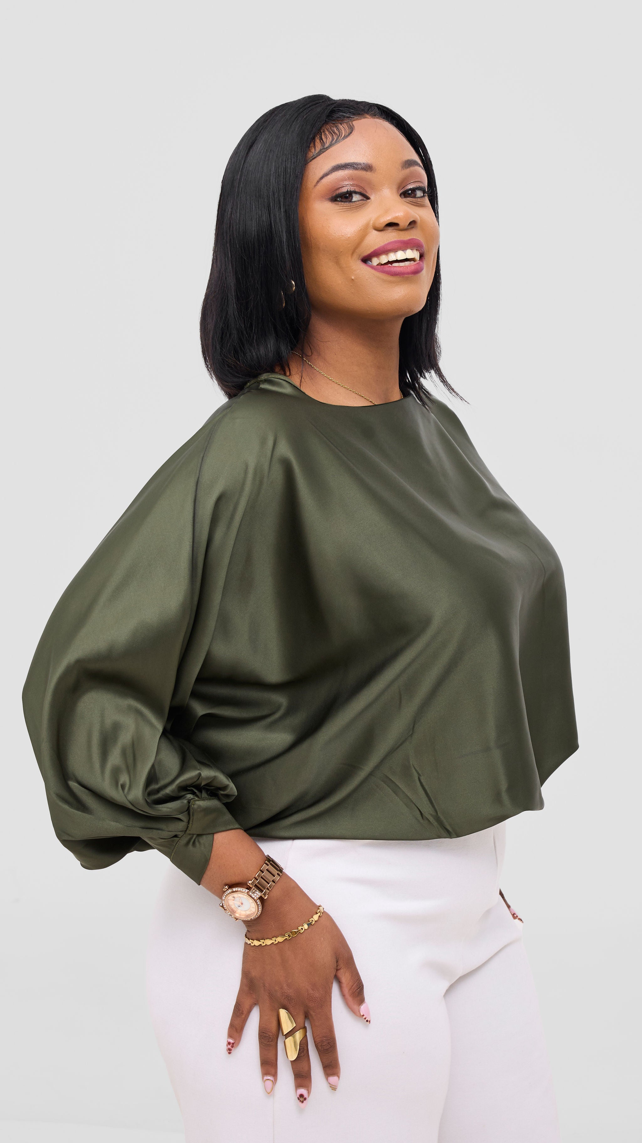 Vivo Sawari Crossed Cuff Batwing Top - Hunters