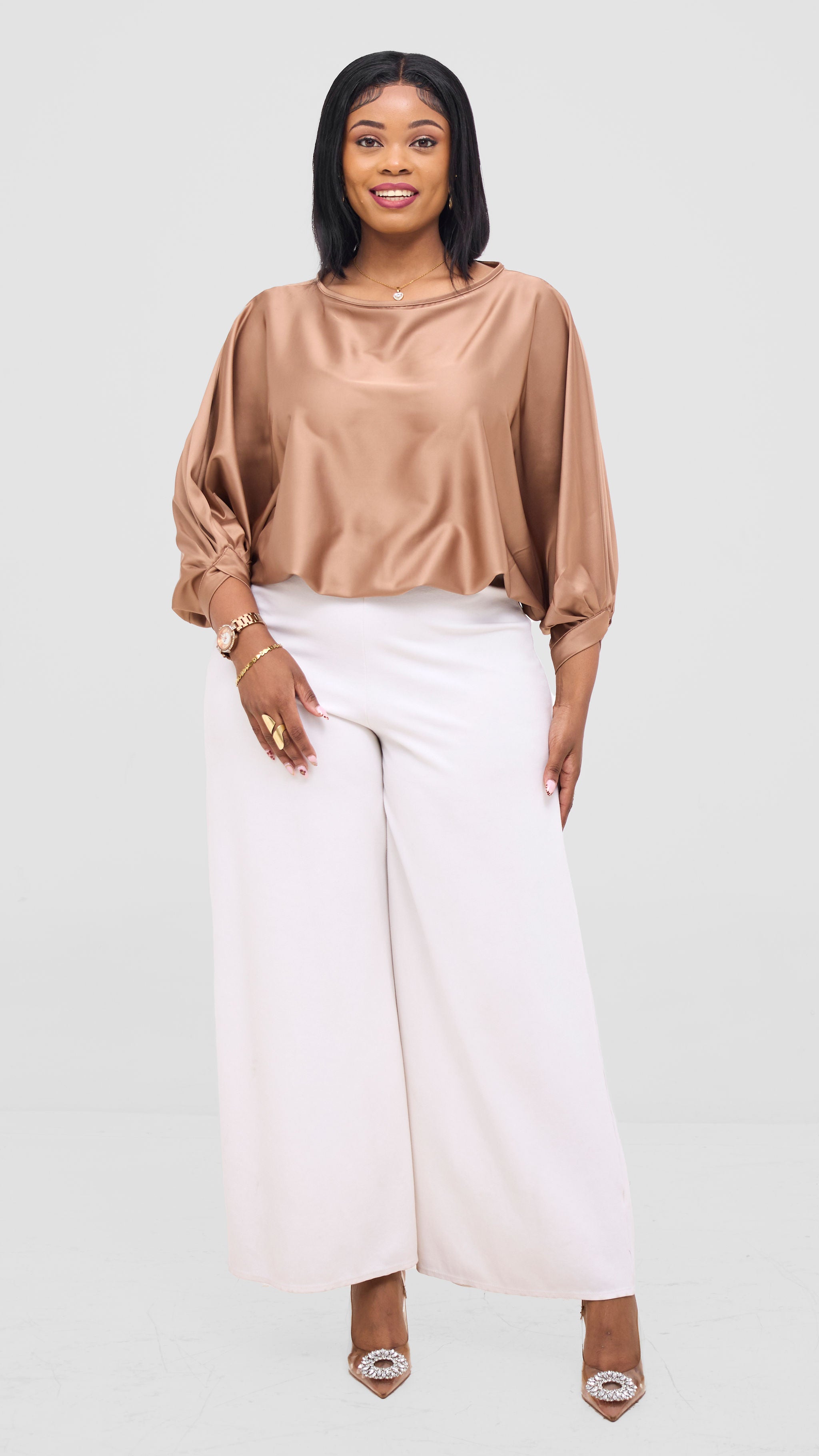Vivo Sawari Crossed Cuff Batwing Top - Light Tan