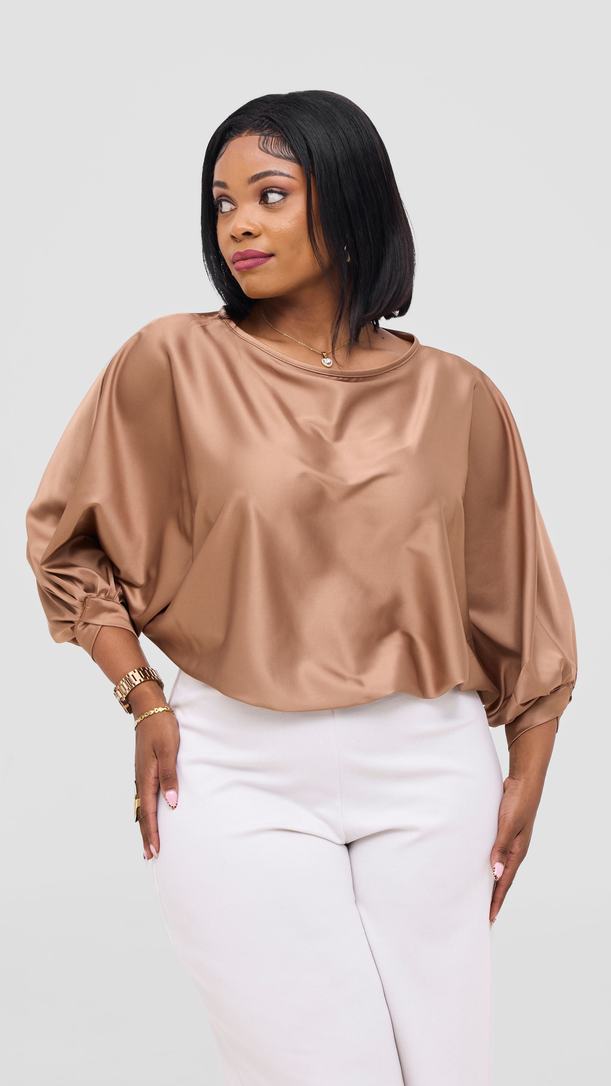 Vivo Sawari Crossed Cuff Batwing Top - Light Tan