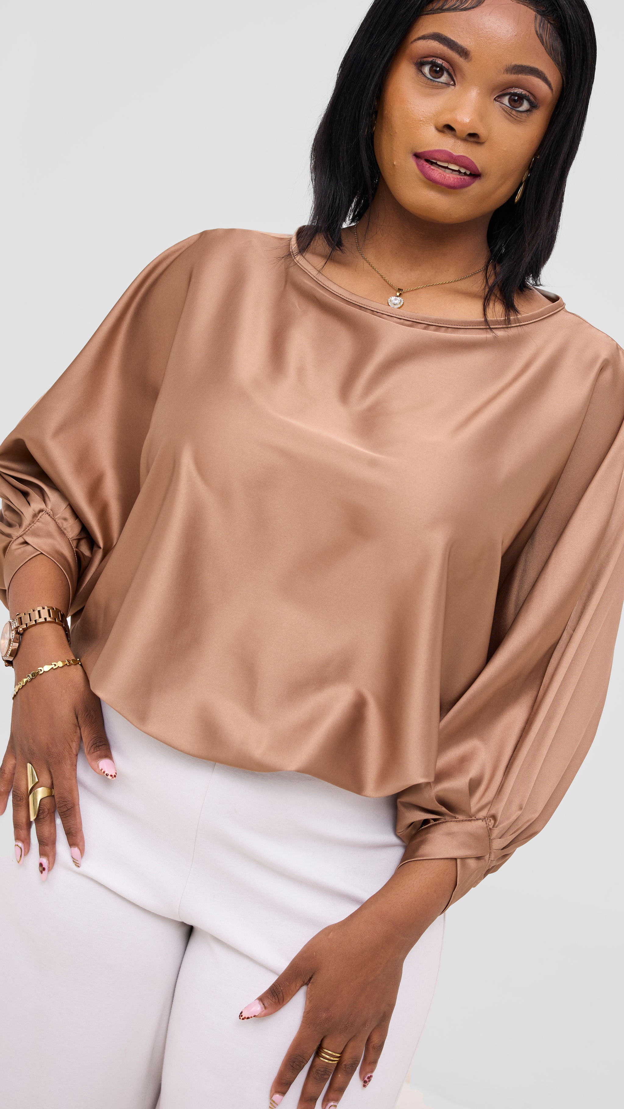 Vivo Sawari Crossed Cuff Batwing Top - Light Tan