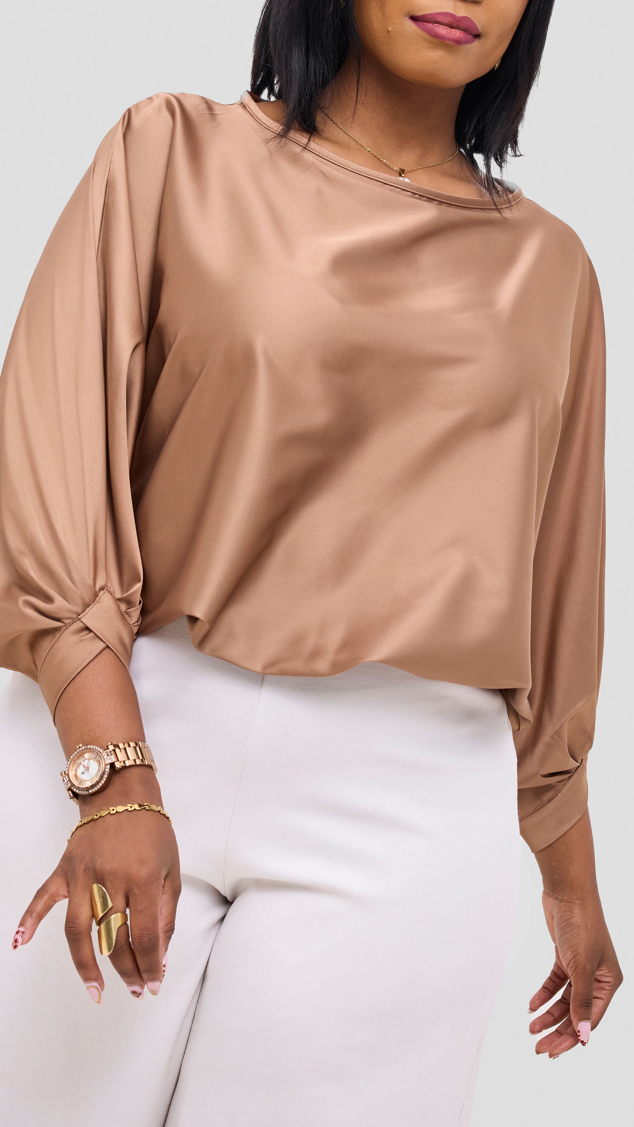 Vivo Sawari Crossed Cuff Batwing Top - Light Tan