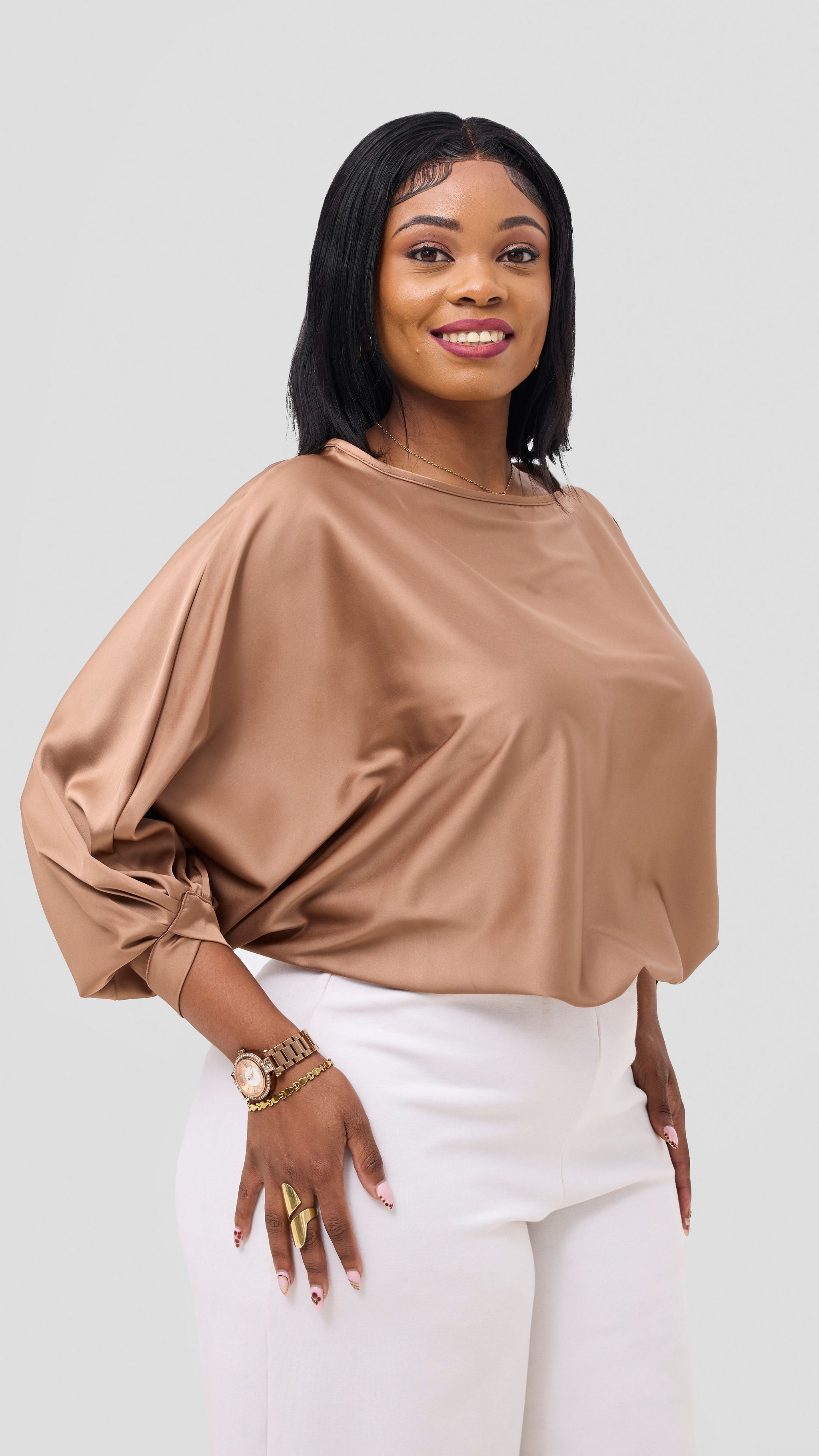 Vivo Sawari Crossed Cuff Batwing Top - Light Tan