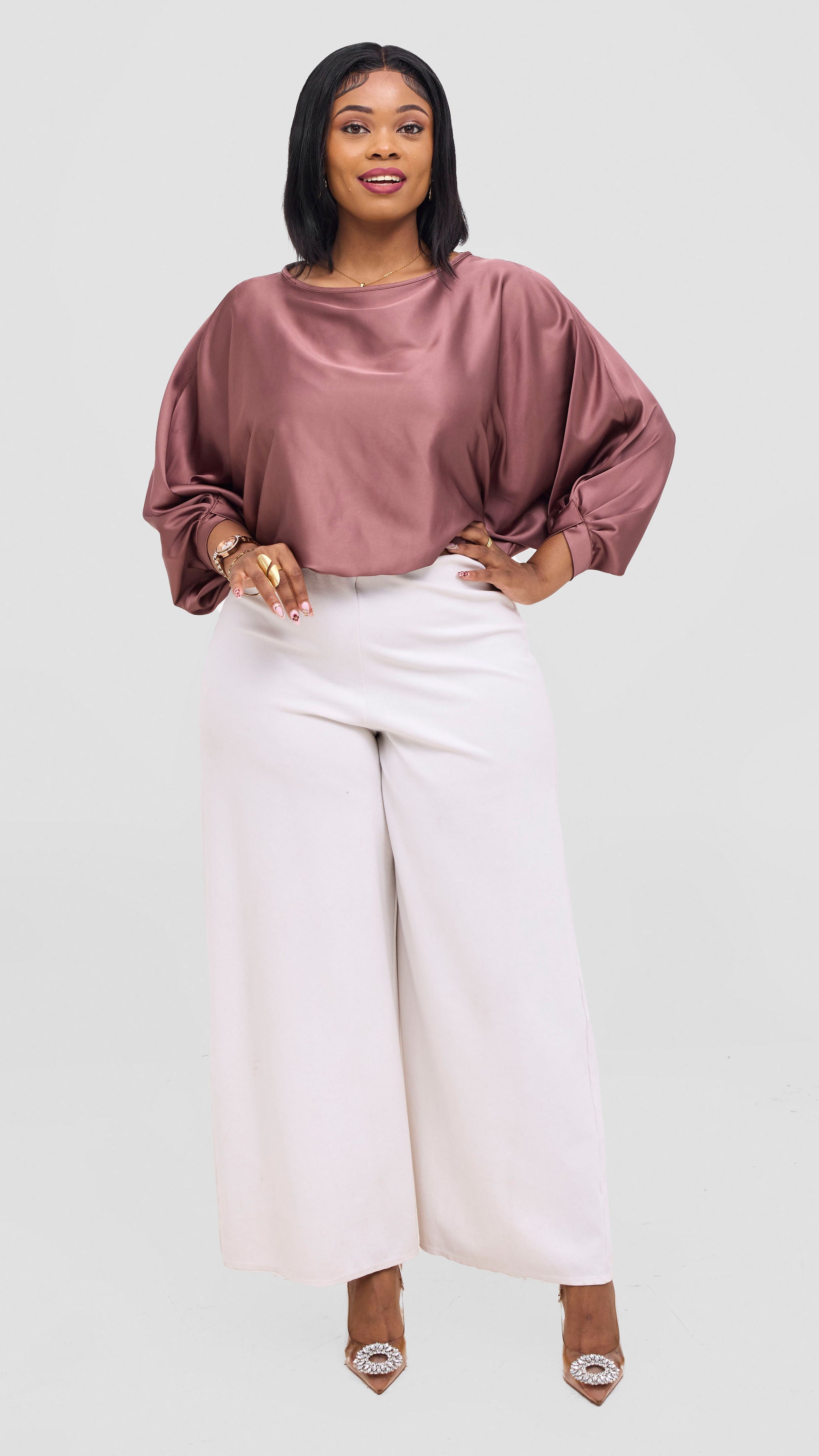 Vivo Sawari Crossed Cuff Batwing Top - Dark Brown