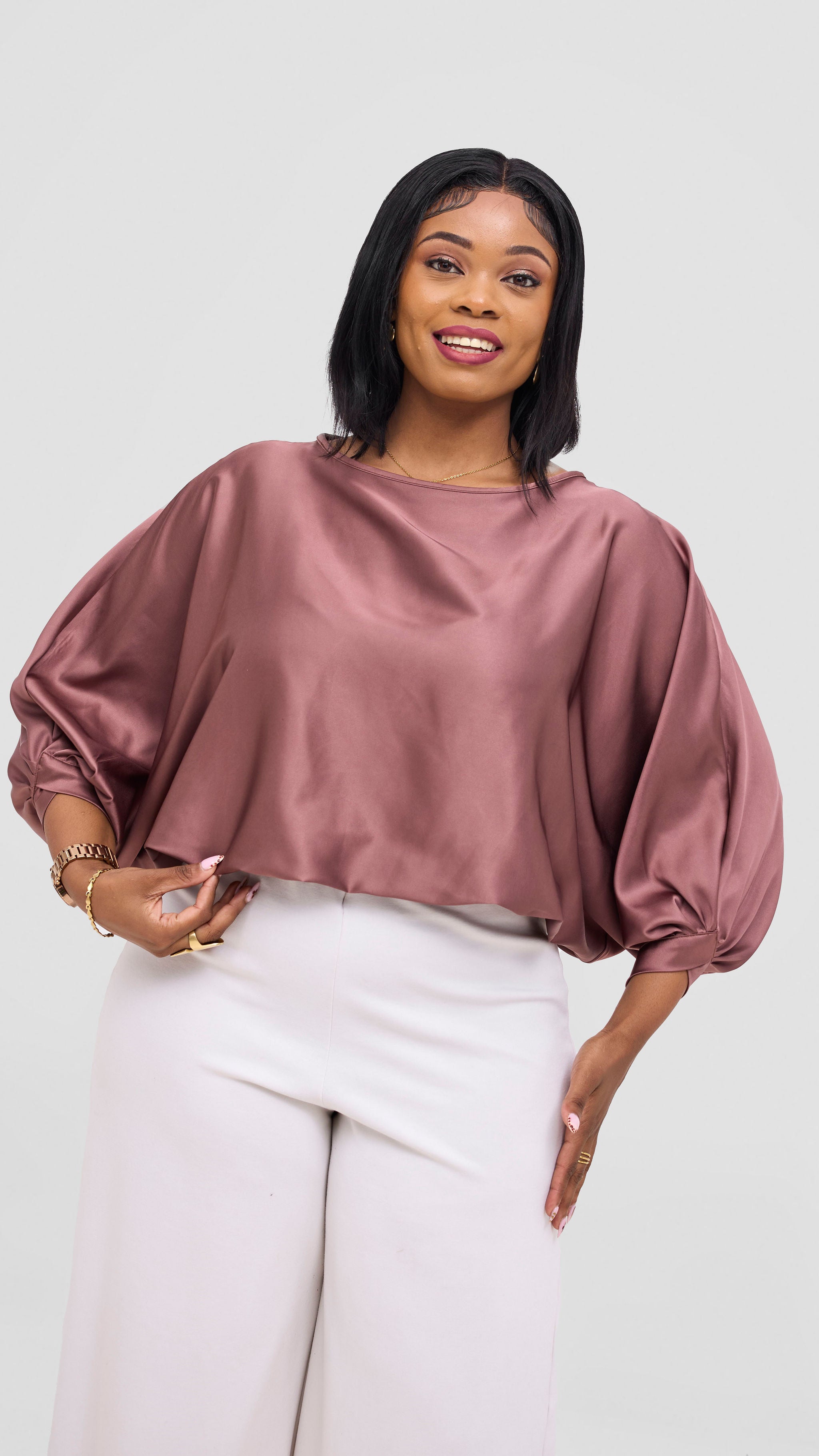 Vivo Sawari Crossed Cuff Batwing Top - Dark Brown