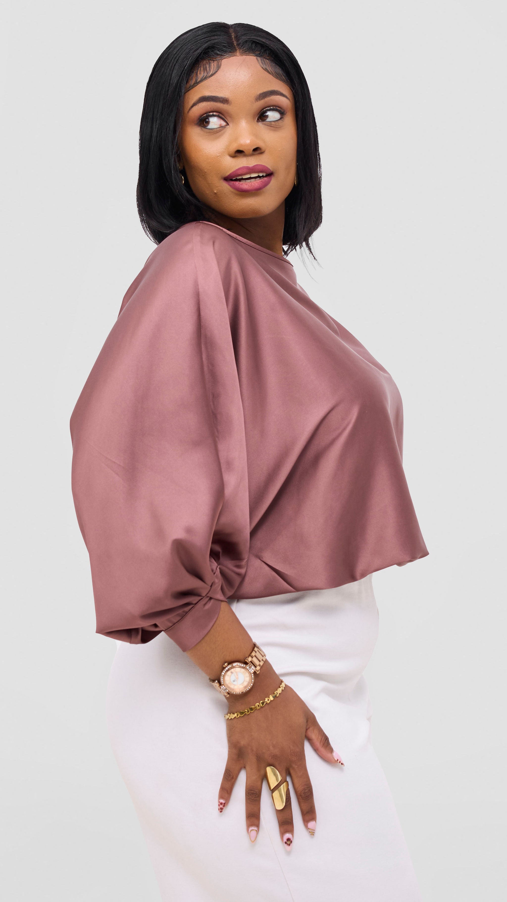 Vivo Sawari Crossed Cuff Batwing Top - Dark Brown