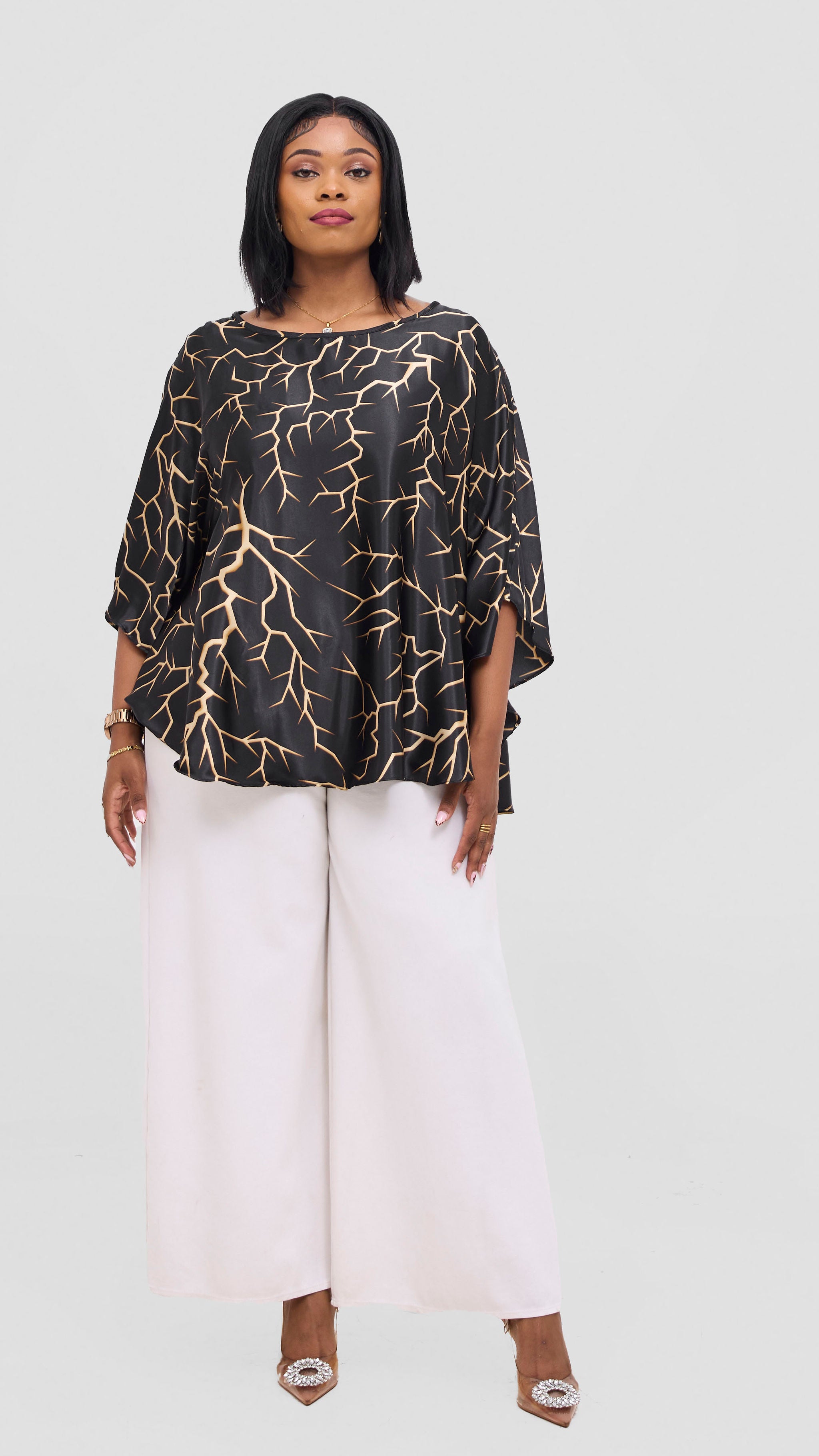 Vivo Keza Circular Loose Top - Black / Beige Eza Print