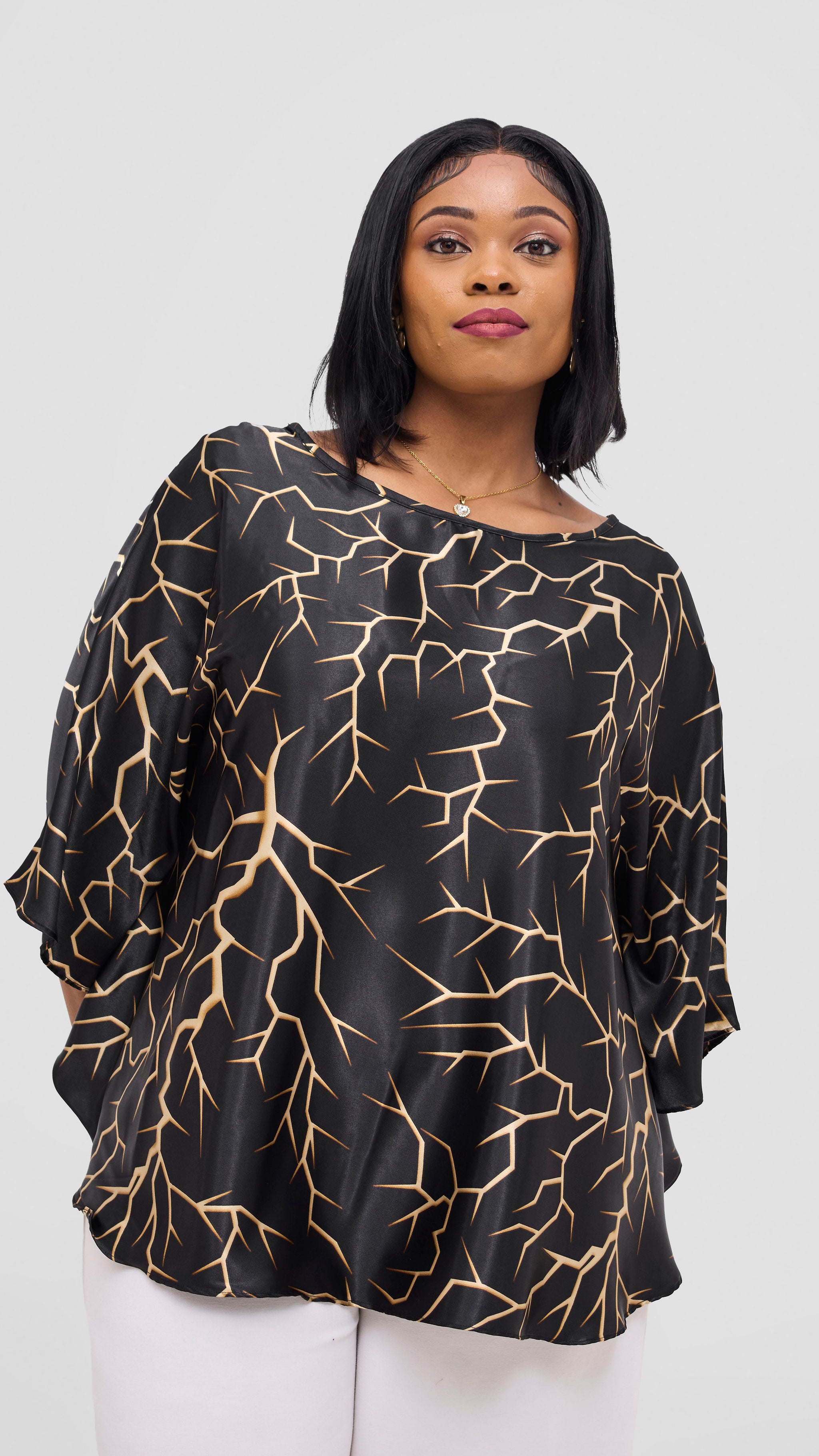 Vivo Keza Circular Loose Top - Black / Beige Eza Print