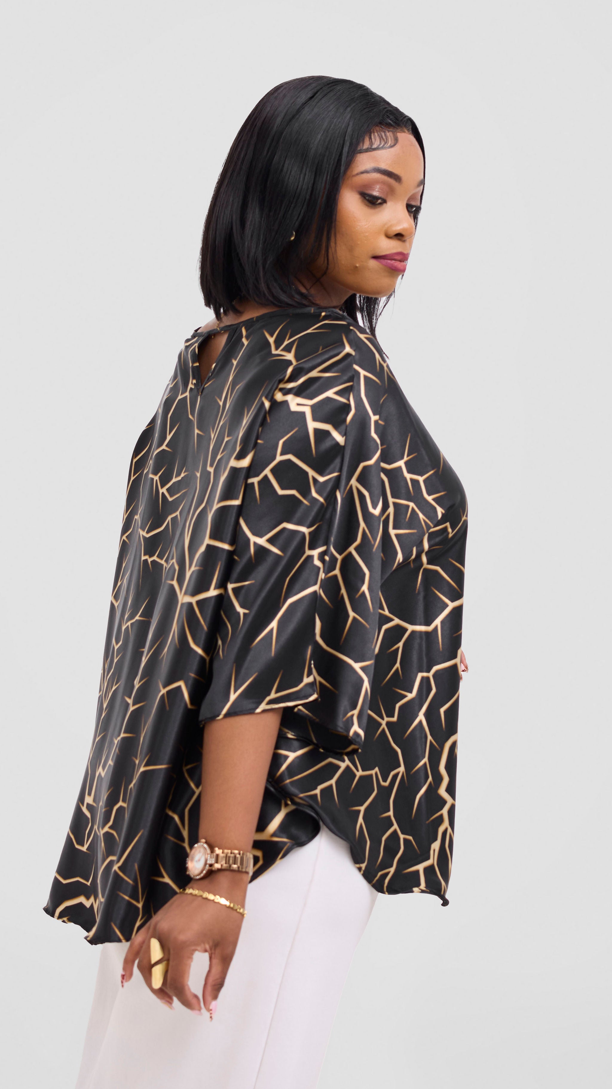 Vivo Keza Circular Loose Top - Black / Beige Eza Print