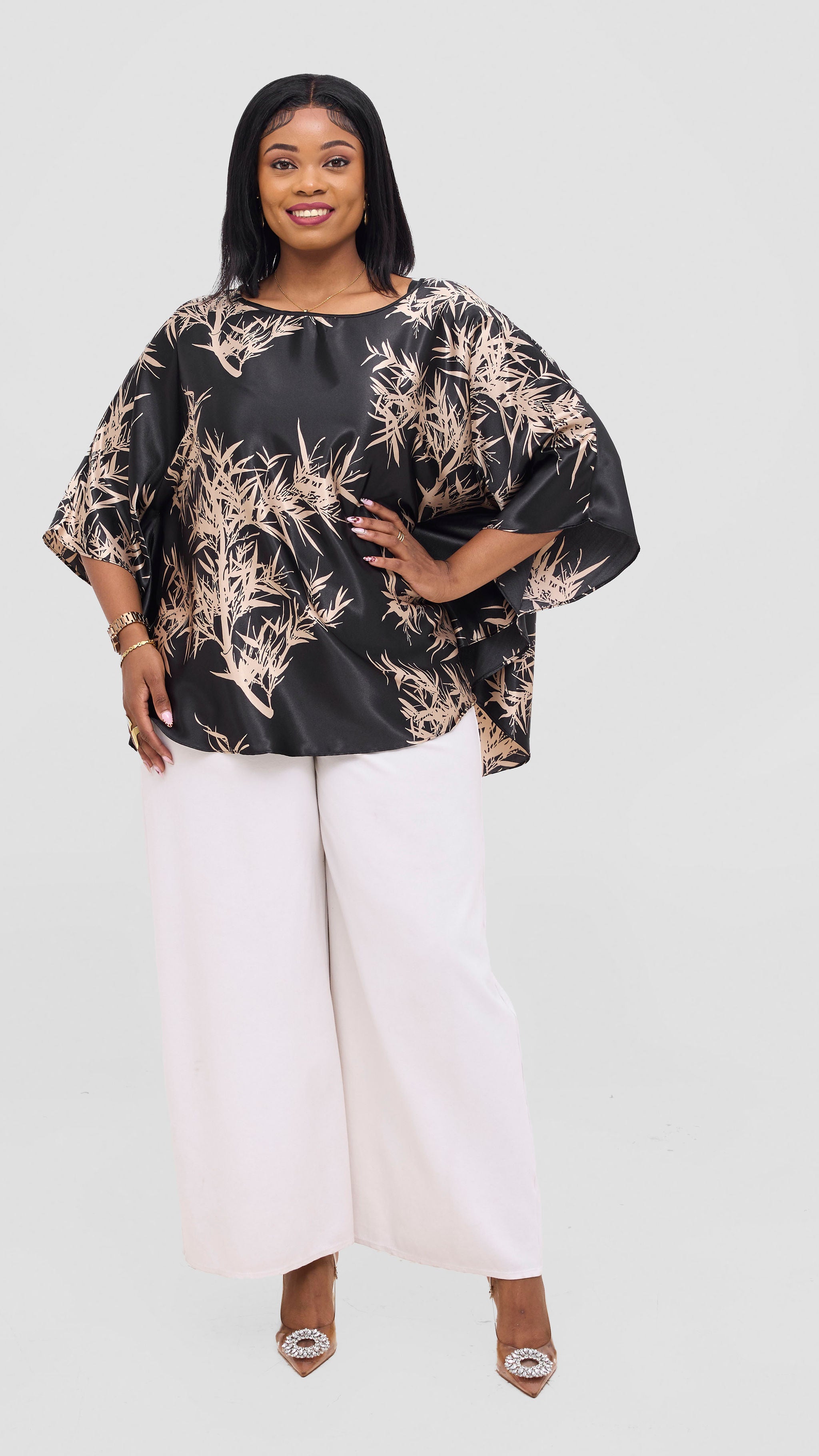 Vivo Keza Circular Loose Top - Black / Gold Clay Print