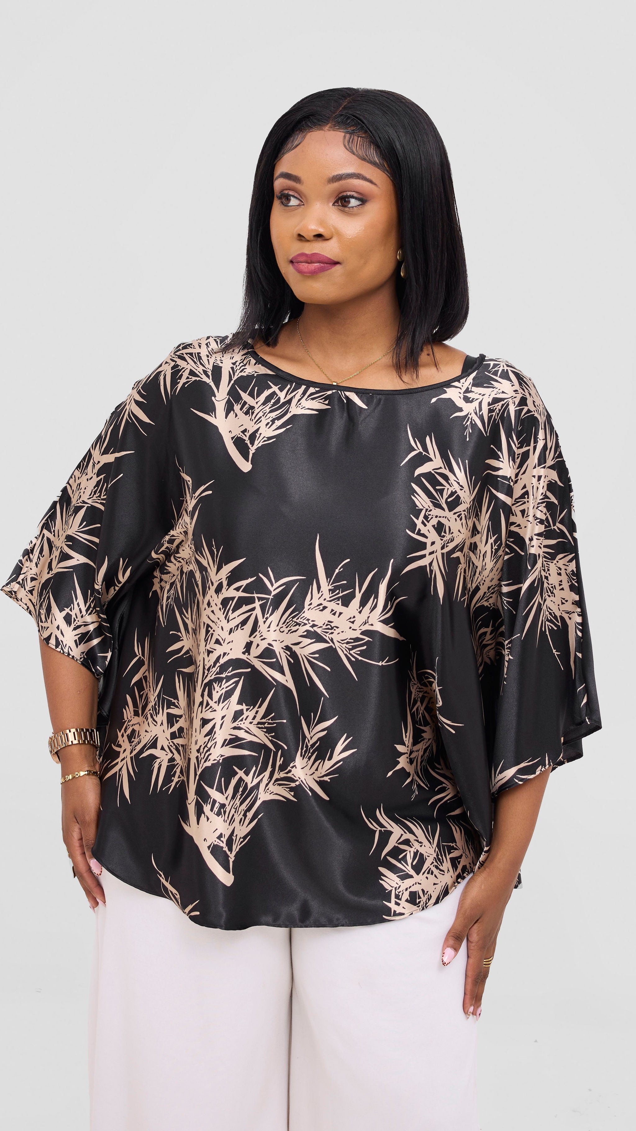 Vivo Keza Circular Loose Top - Black / Gold Clay Print