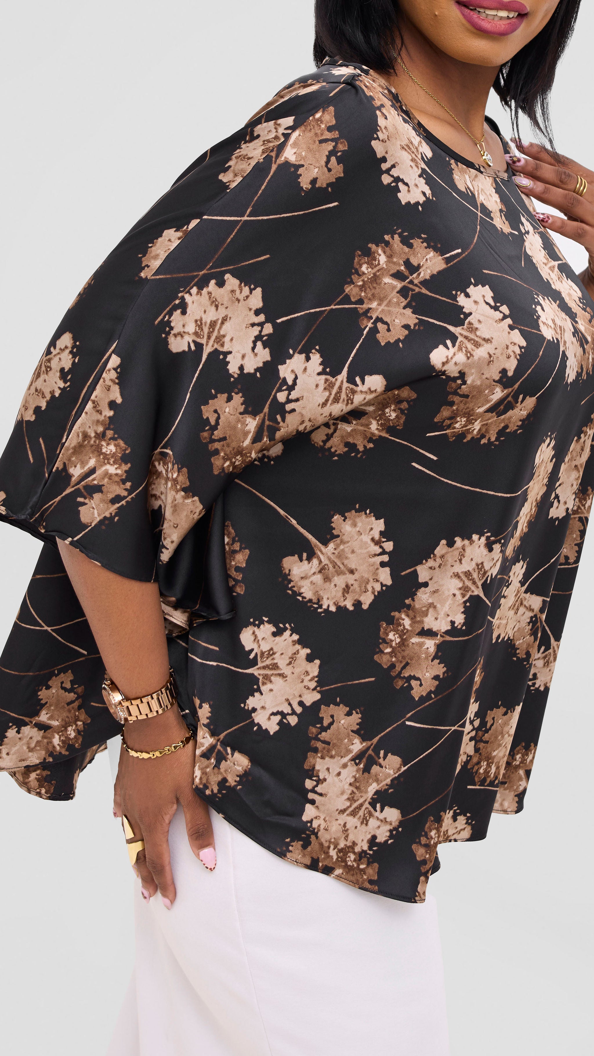 Vivo Keza Circular Loose Top - Black / Taupe Aez Print