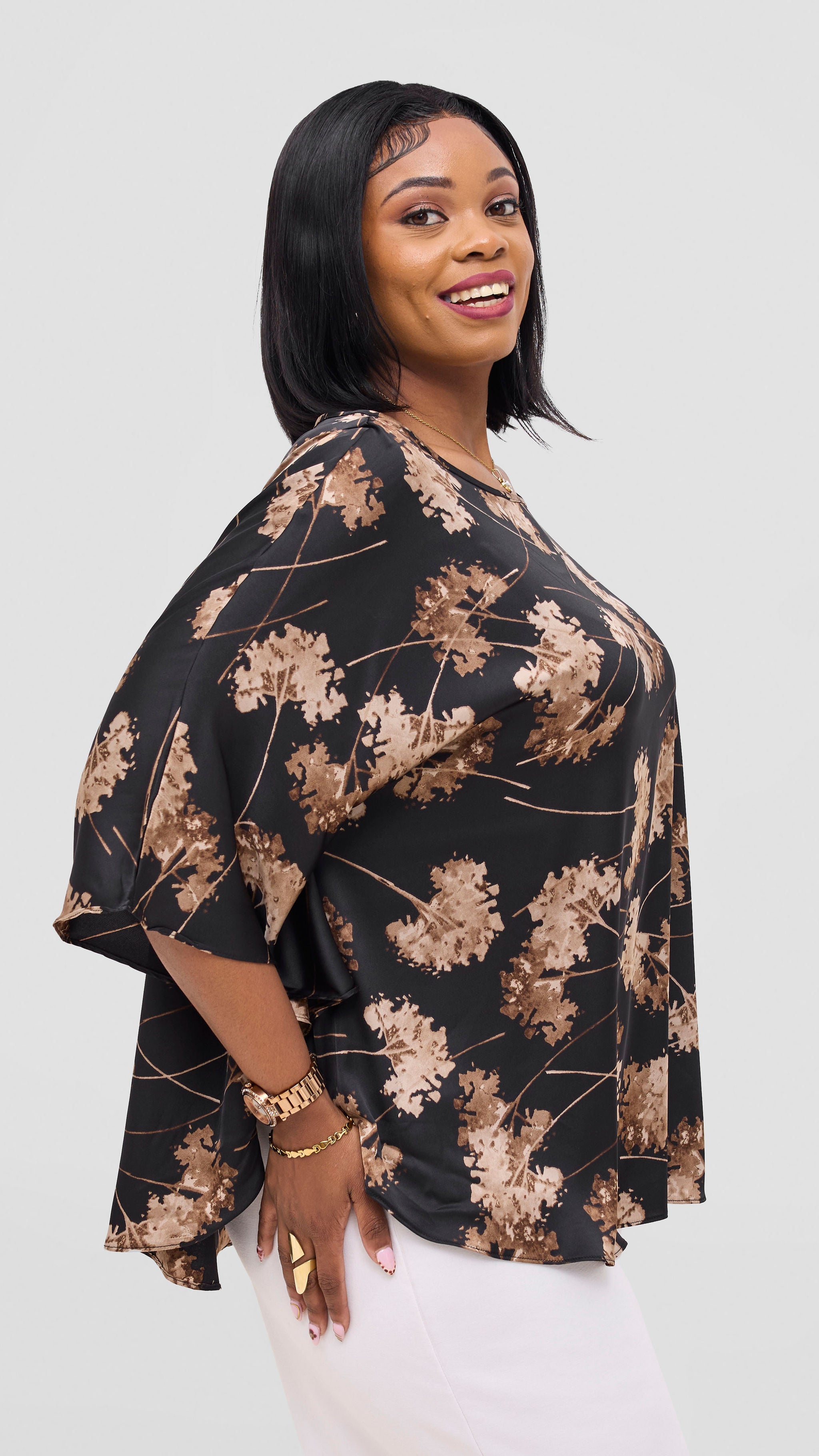 Vivo Keza Circular Loose Top - Black / Taupe Aez Print