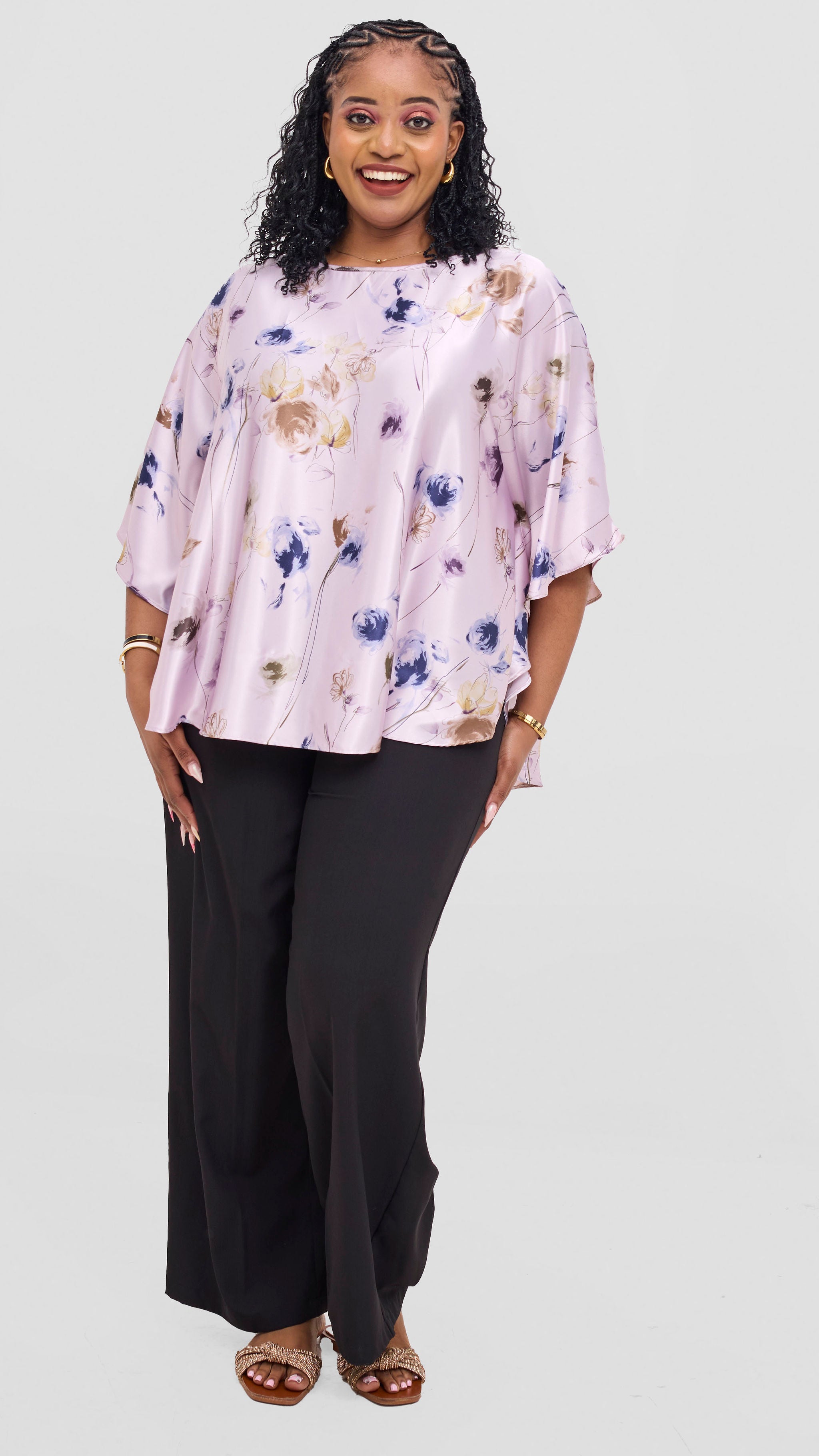Vivo Keza Circular Loose Top - Lilac / Navy Willow Print