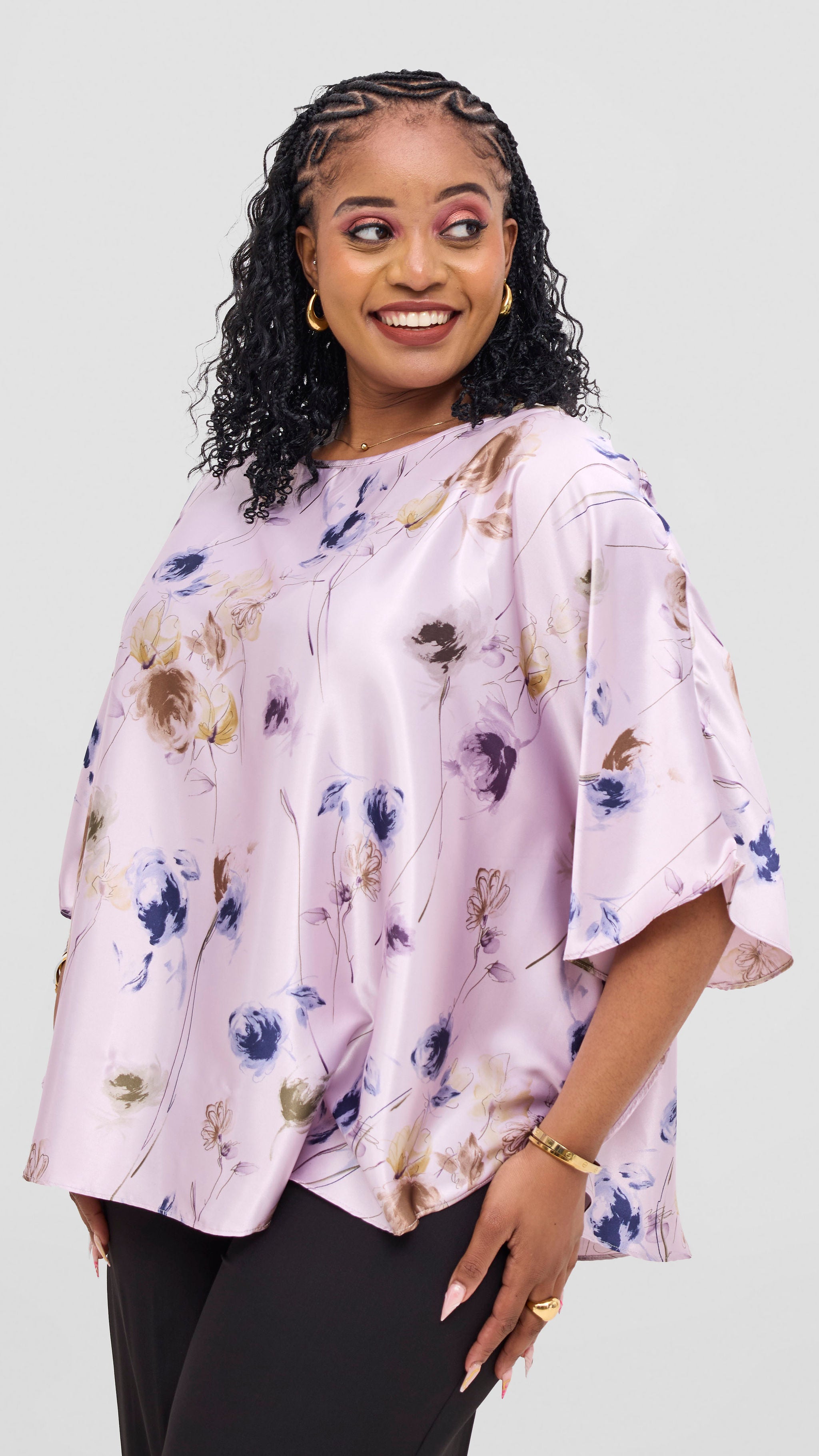 Vivo Keza Circular Loose Top - Lilac / Navy Willow Print
