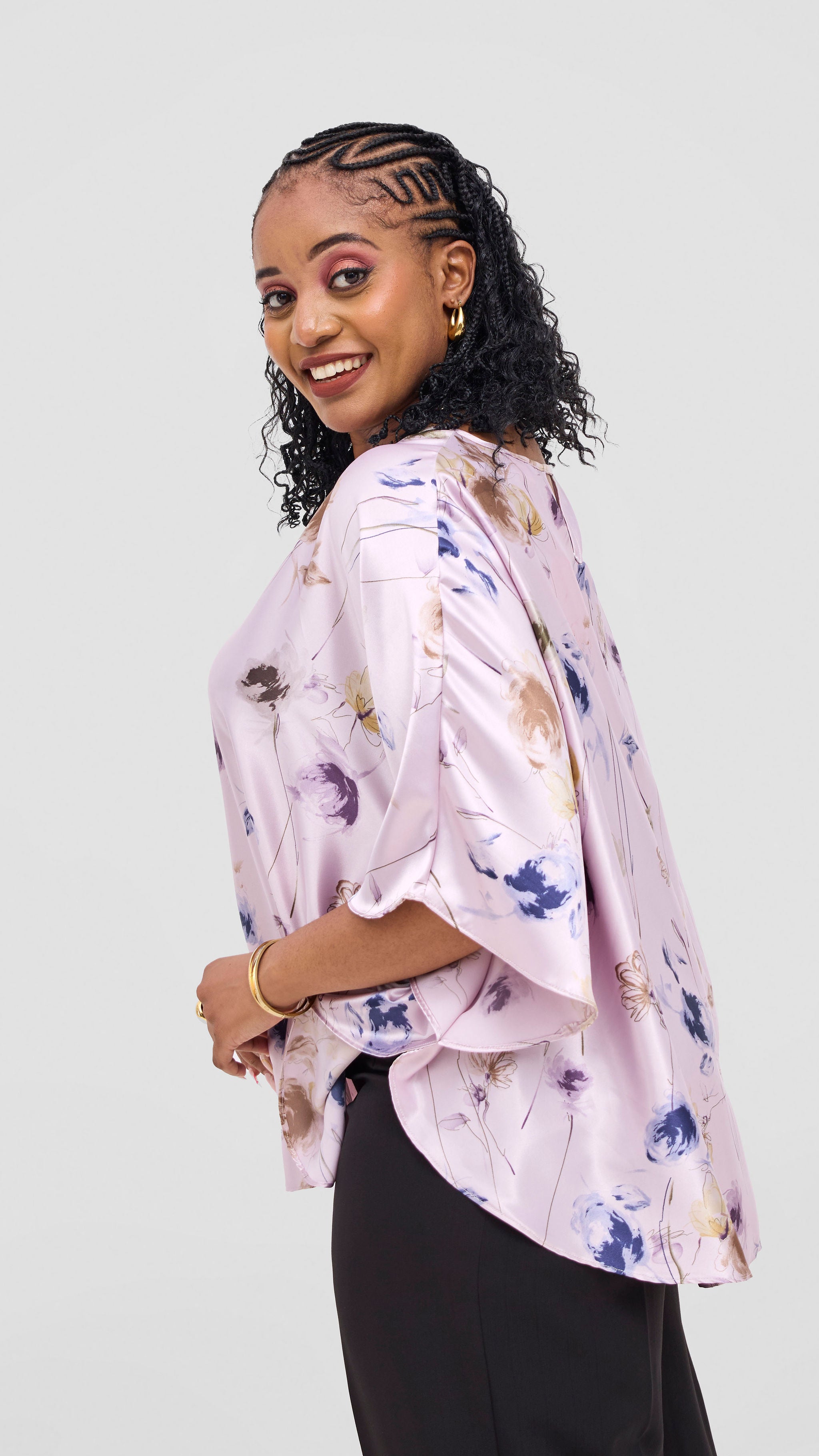 Vivo Keza Circular Loose Top - Lilac / Navy Willow Print