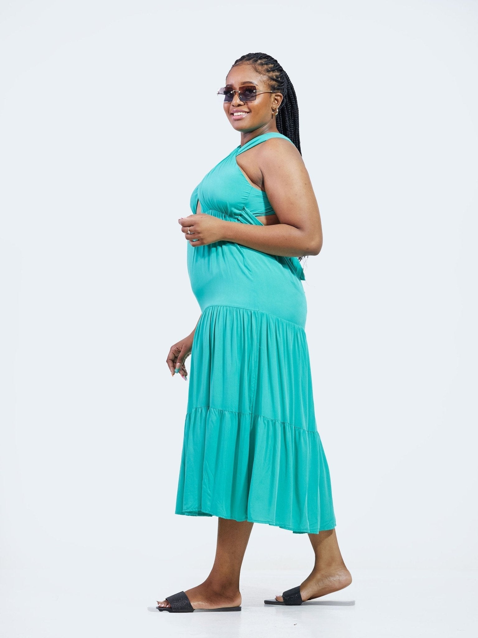 Anika Infinity Neck Open Back Maxi Dress - Teal - Shopzetu