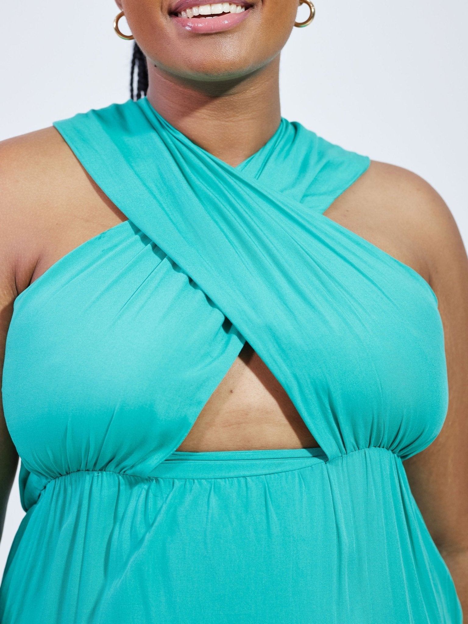 Anika Infinity Neck Open Back Maxi Dress - Teal - Shopzetu