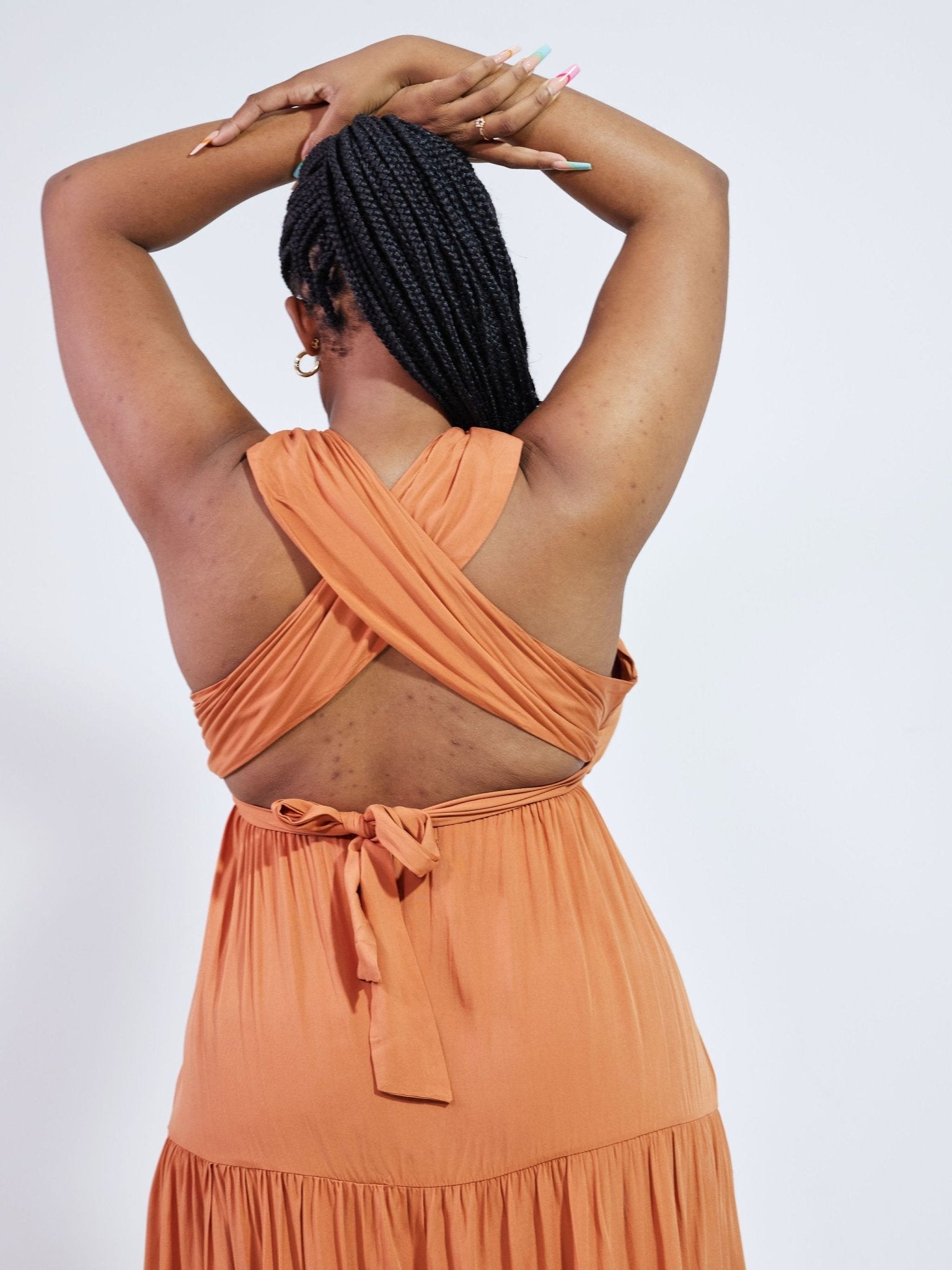 Anika Infinity Neck Open Back Maxi Dress - Orange - Shopzetu