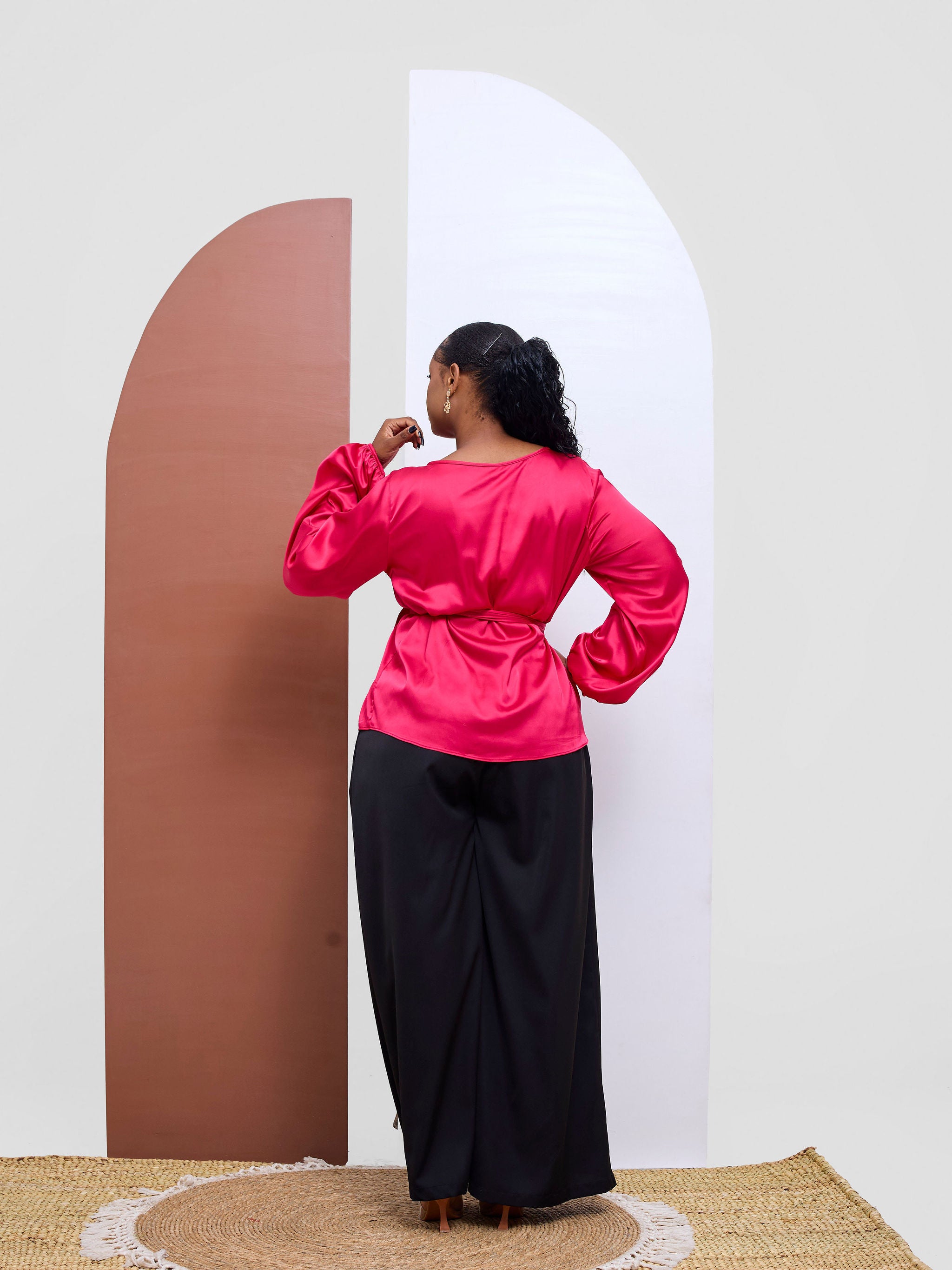 Vivo Basic Satin Bishop Sleeved Top - Hot Pink