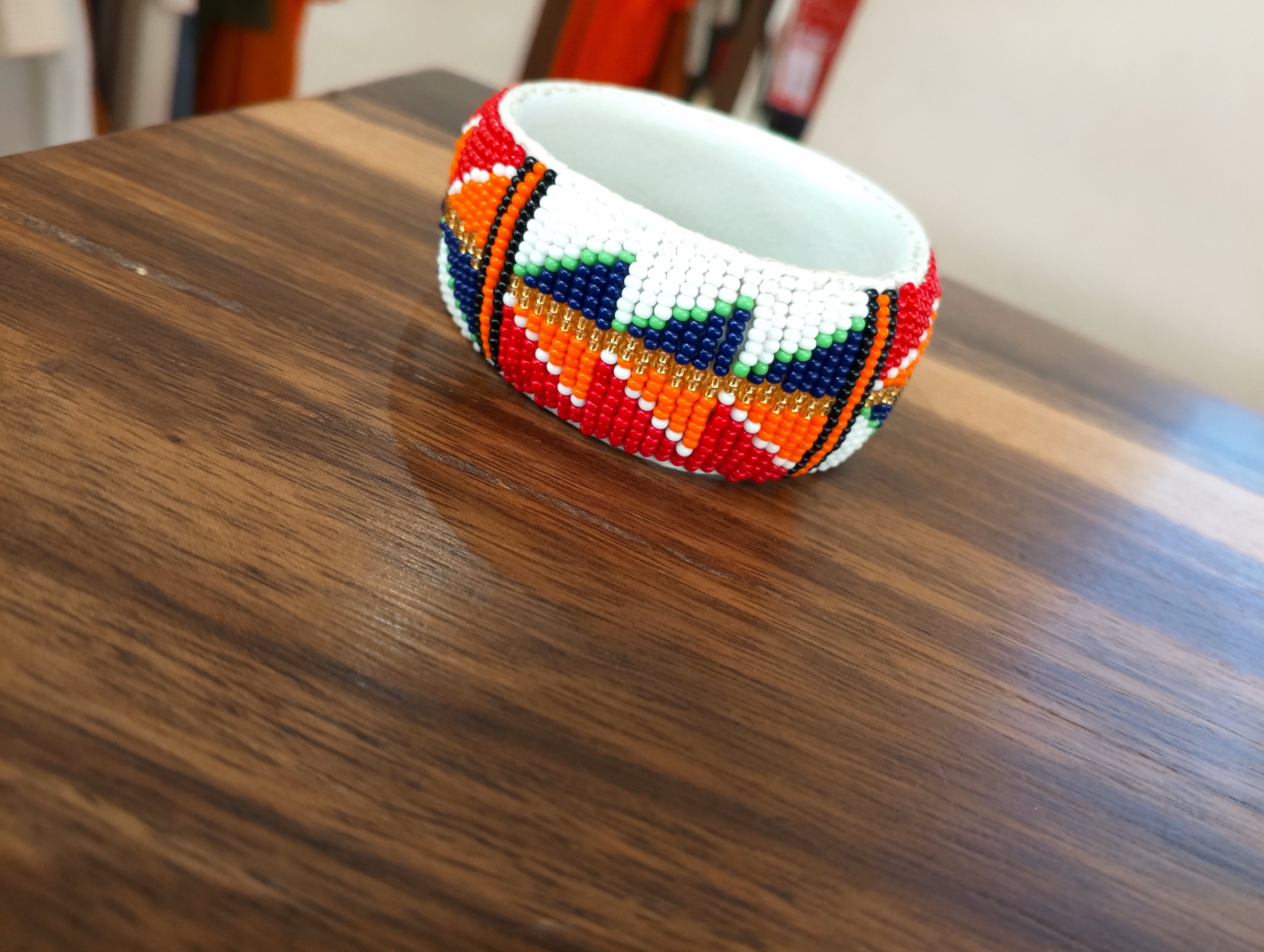 Lisa Leather Beaded Bracelet - Multi-Red / White
