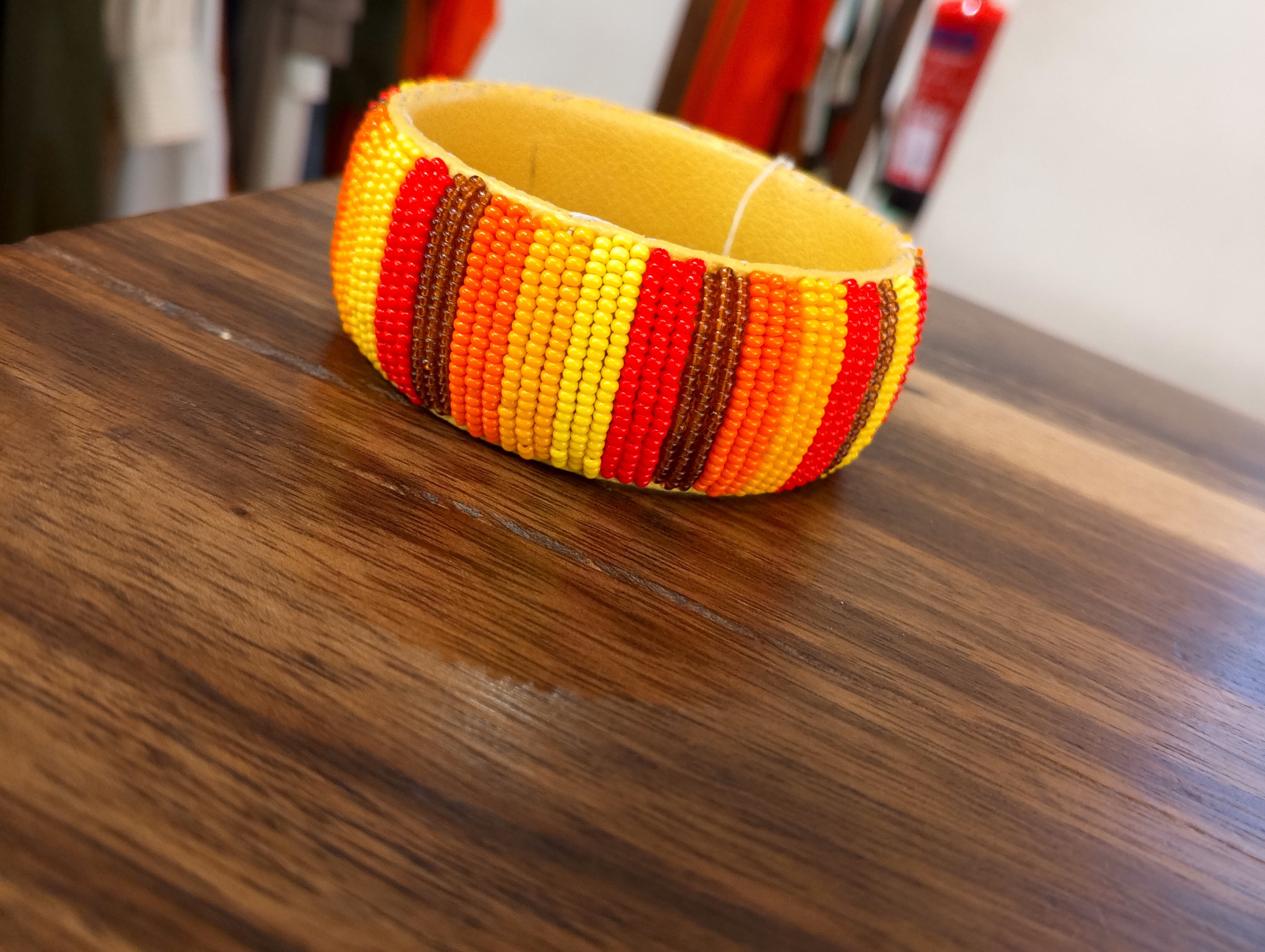 Lisa Leather Beaded Bracelet - Multi-Mustard / Yellow