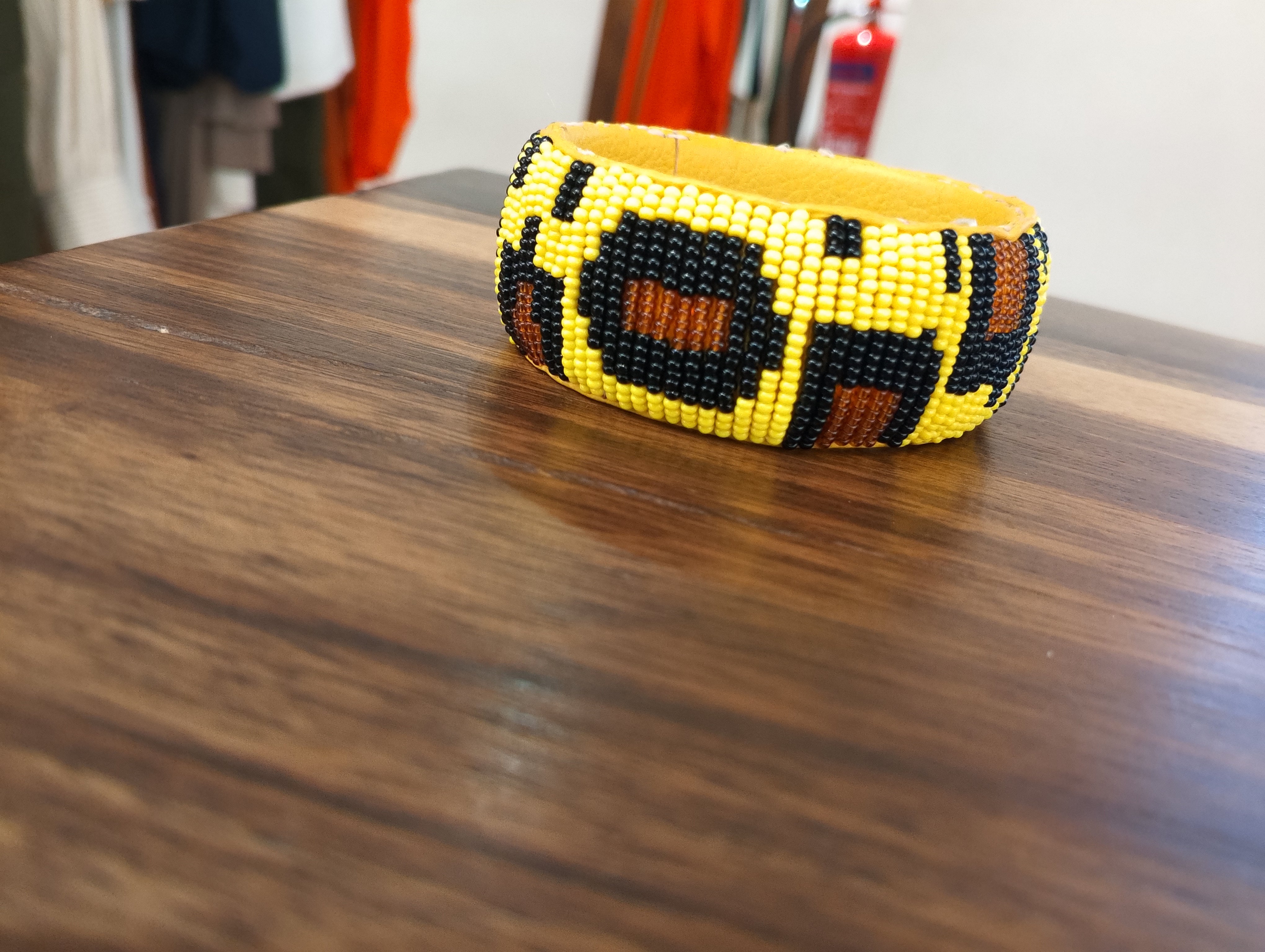 Lisa Leather Beaded Bracelet - Multi-Yellow / Black