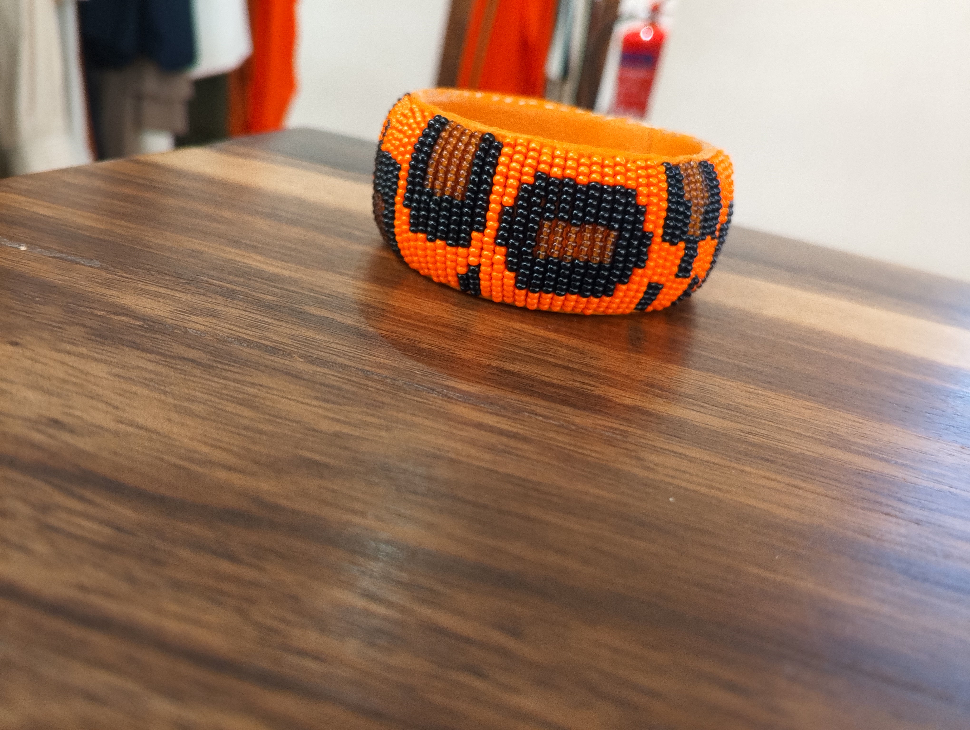 Lisa Leather Beaded Bracelet - Multi-Orange / Black