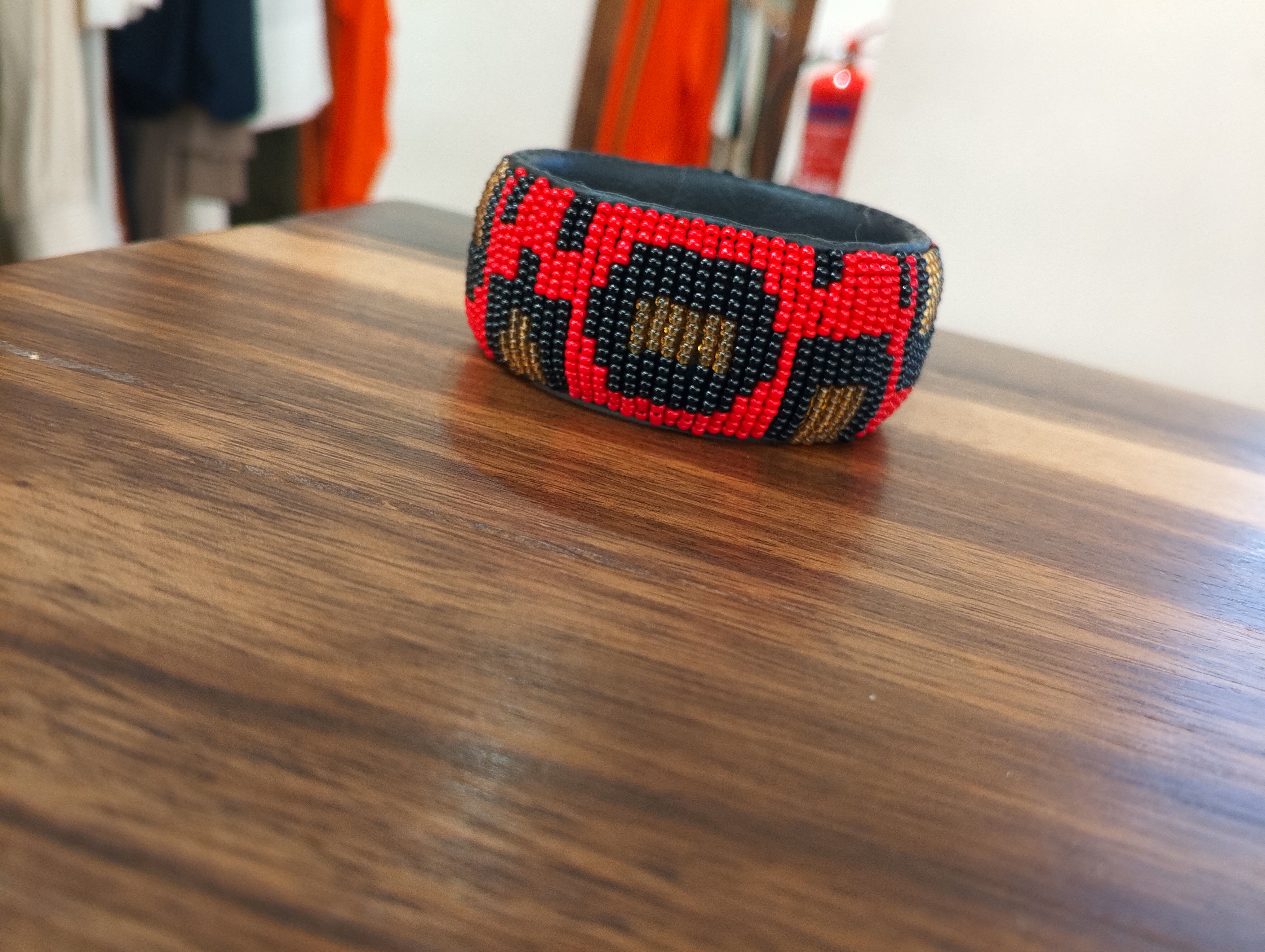 Lisa Leather Beaded Bracelet - Multi-Red / Black