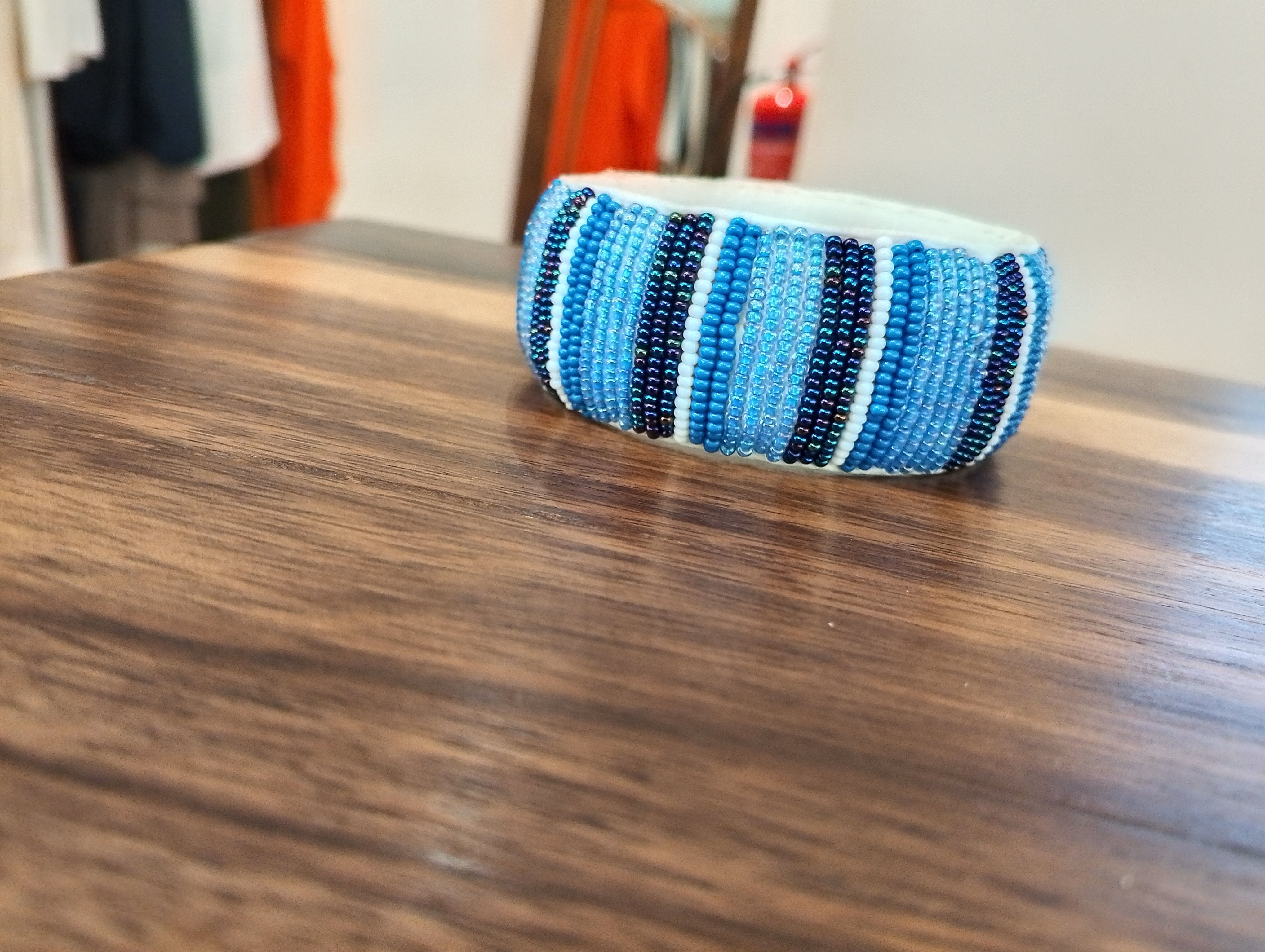 Lisa Leather Beaded Bracelet - Multi-Blue / White