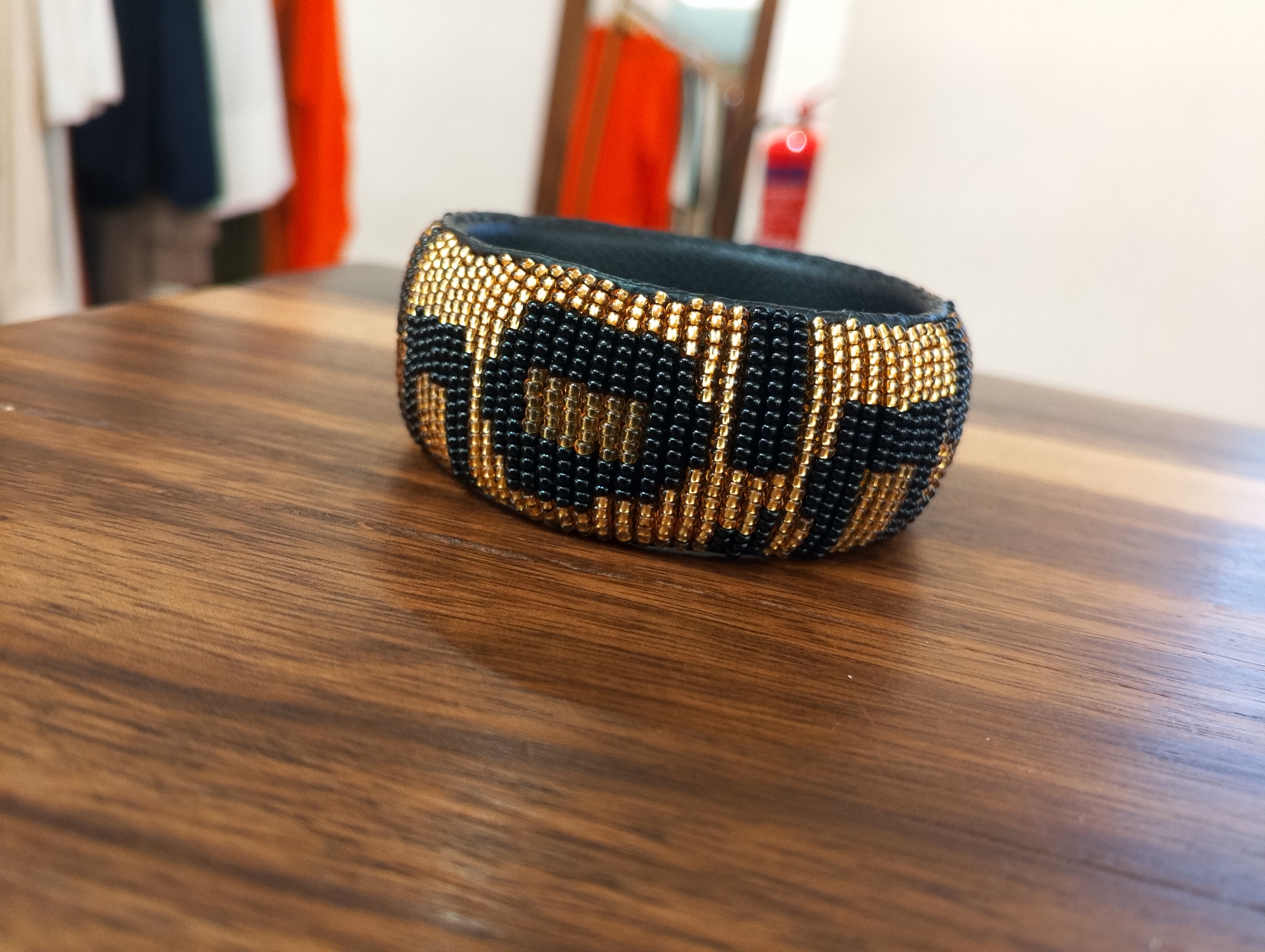Lisa Leather Beaded Bracelet - Multi-Gold / Black