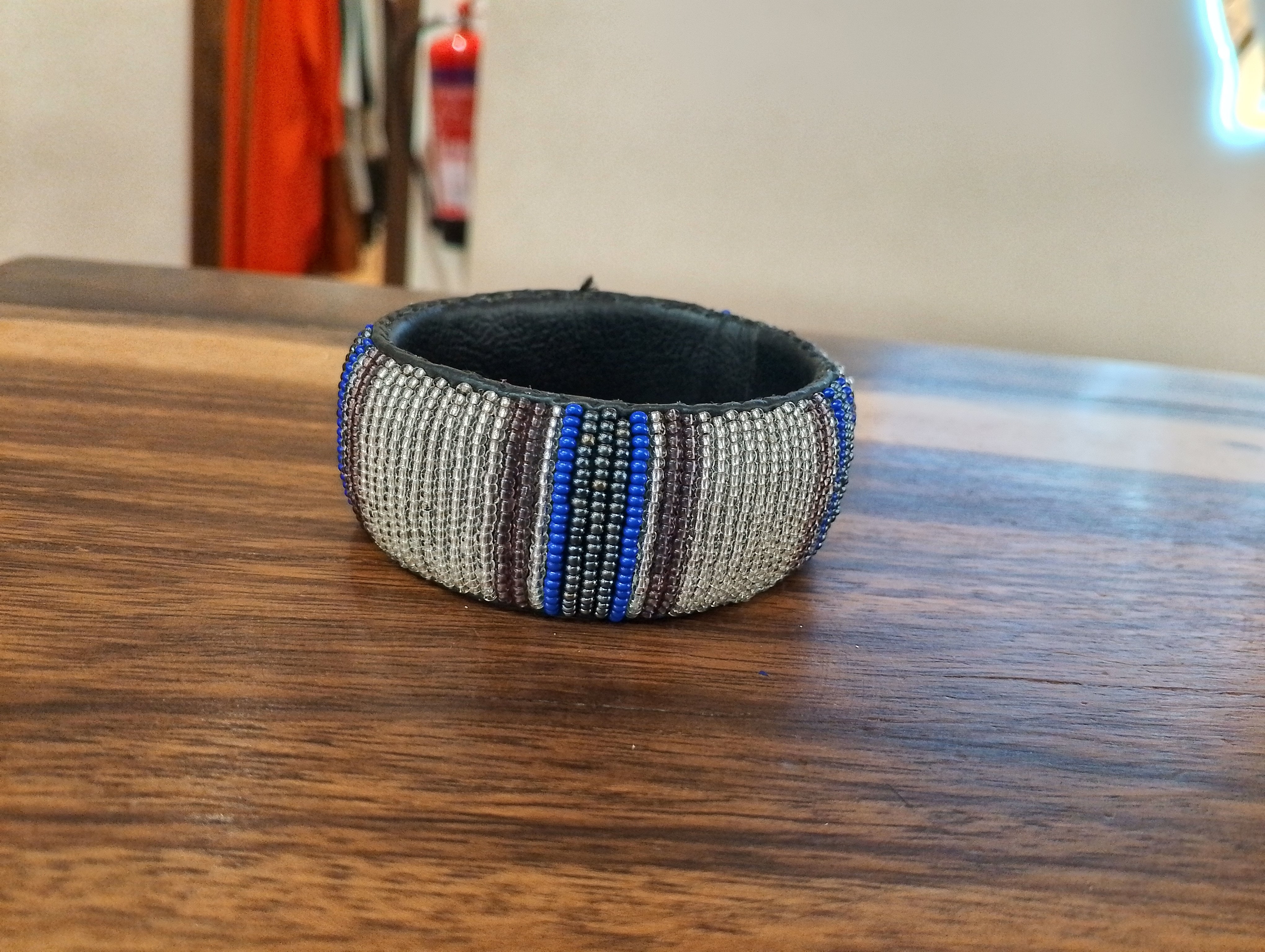 Lisa Leather Beaded Bracelet - Multi-Clear / Royal Blue