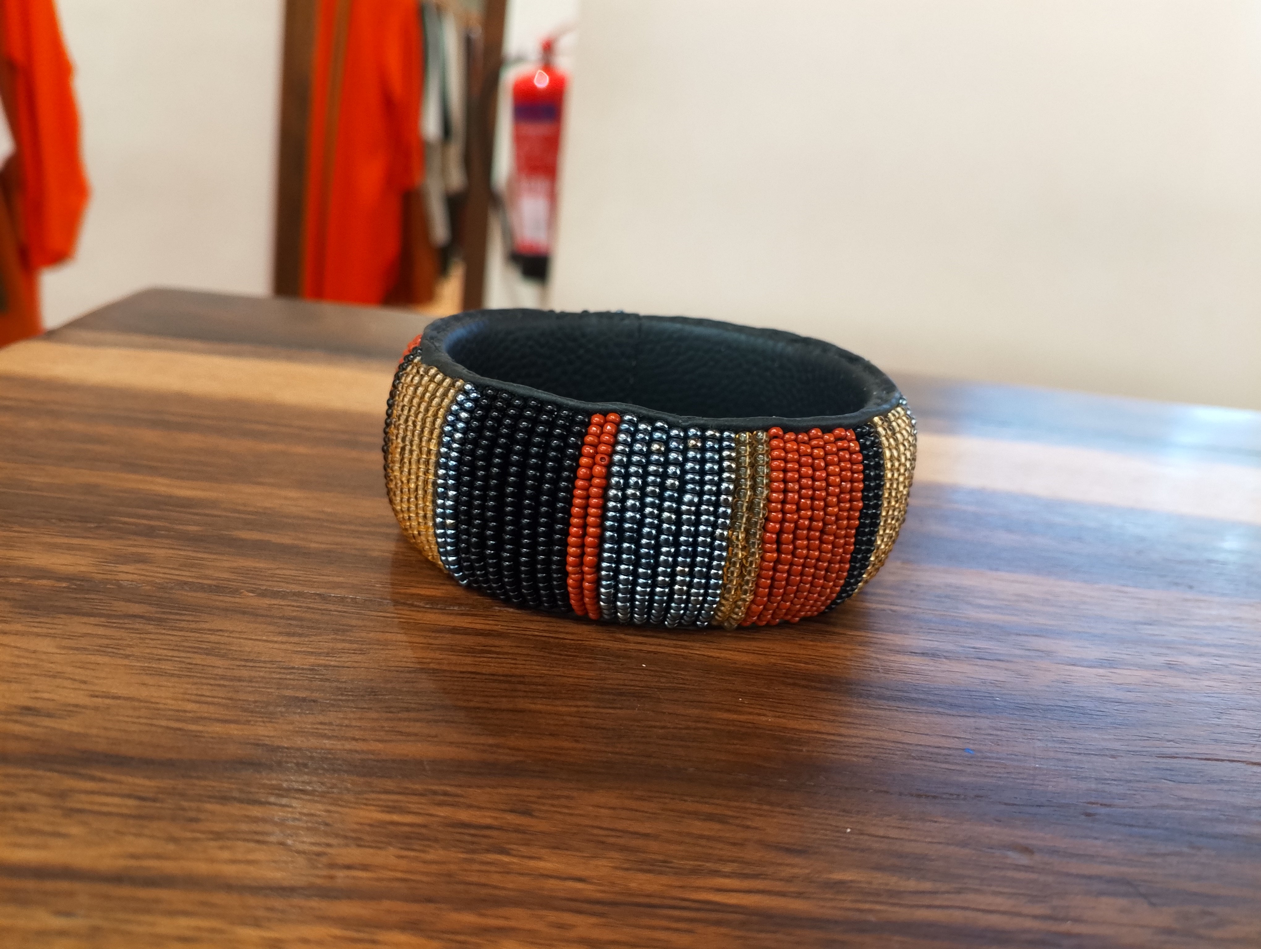 Lisa Leather Beaded Bracelet - Multi-Rust / Black
