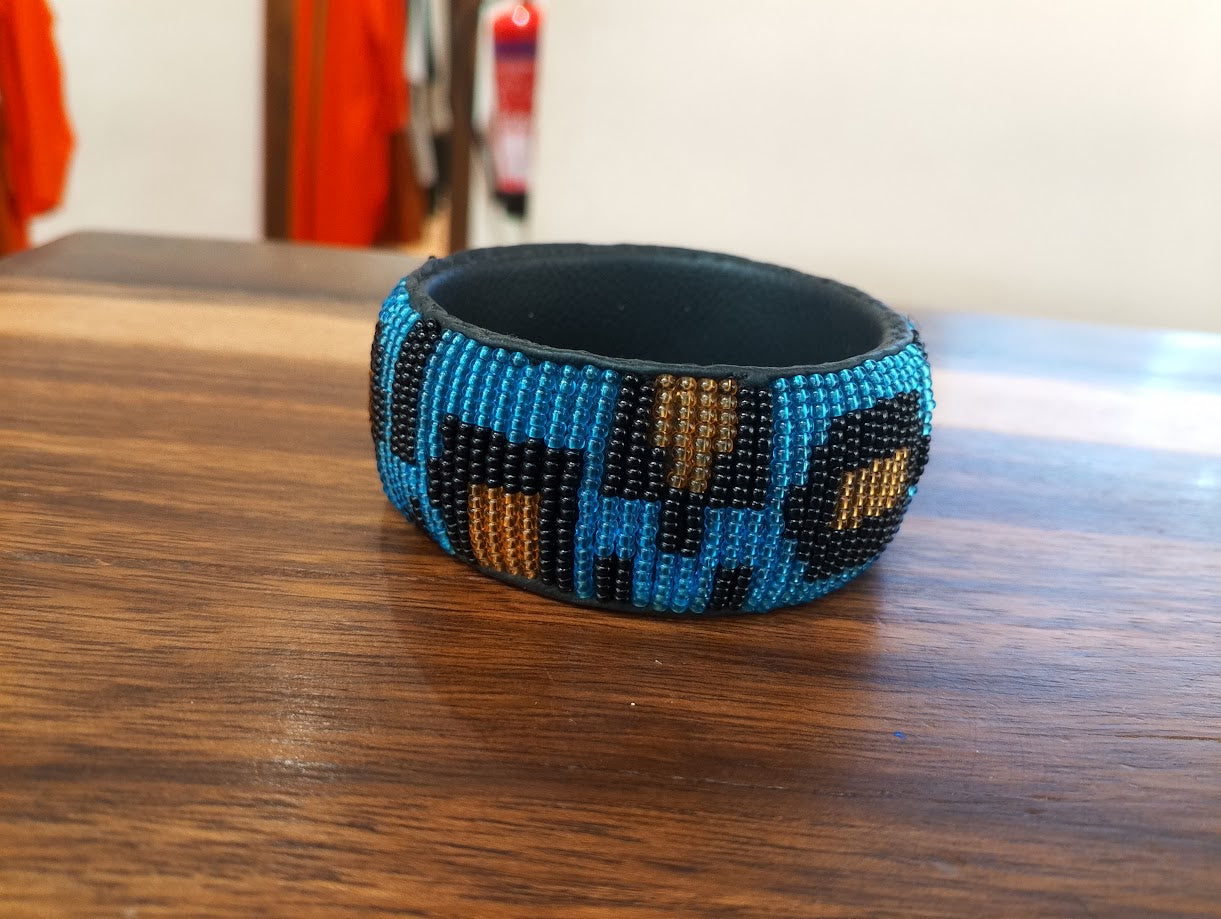 Lisa Leather Beaded Bracelet - Multi-Blue / Black