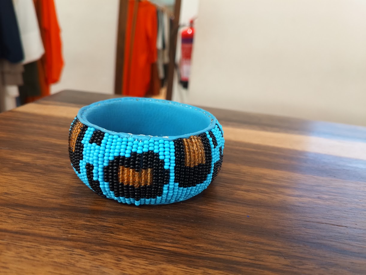 Lisa Leather Beaded Bracelet - Multi-Light Blue / Black